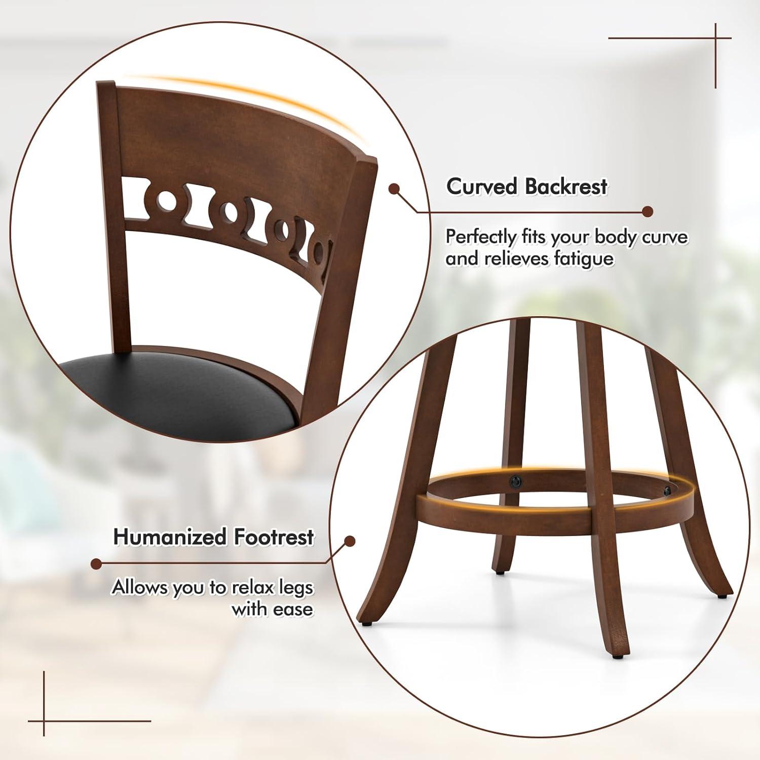 image:imageGiantex Swivel Bar Stools Set of 2 245 Counter Height Bar Chairs with Back Rubber Wood Frame Upholstered Farmhouse Faux Leather Barstools for Kitchen Island Dining Room Pub Espresso1