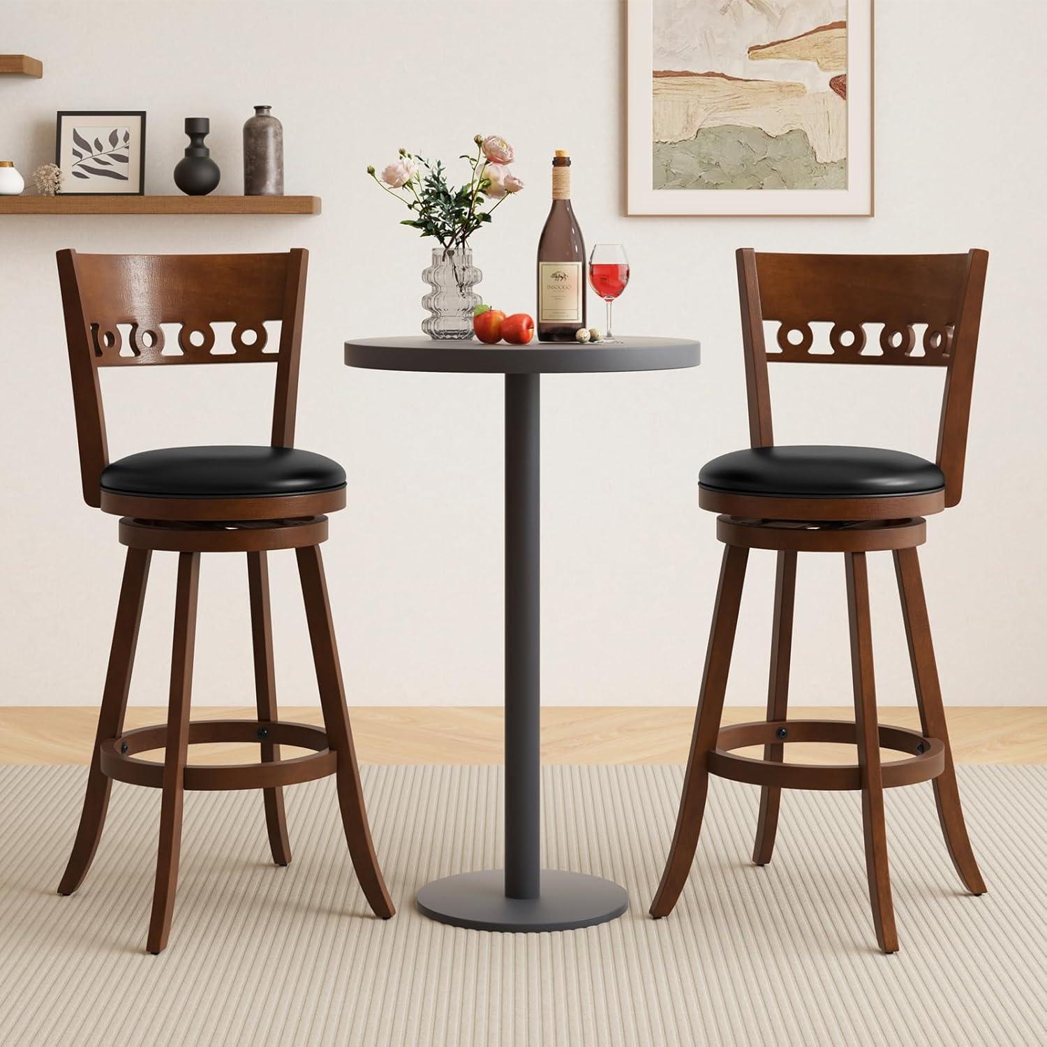 image:imageGiantex Swivel Bar Stools Set of 2 245 Counter Height Bar Chairs with Back Rubber Wood Frame Upholstered Farmhouse Faux Leather Barstools for Kitchen Island Dining Room Pub Espresso1