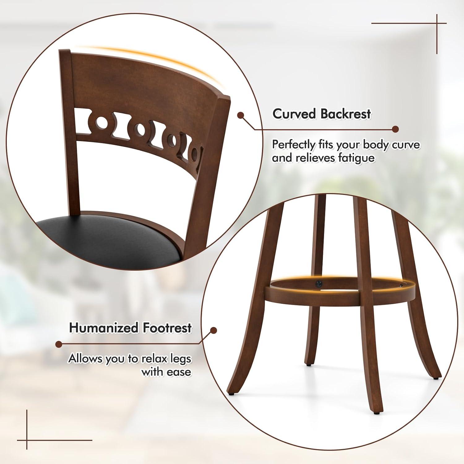 image:imageGiantex Swivel Bar Stools Set of 2 245 Counter Height Bar Chairs with Back Rubber Wood Frame Upholstered Farmhouse Faux Leather Barstools for Kitchen Island Dining Room Pub Espresso1