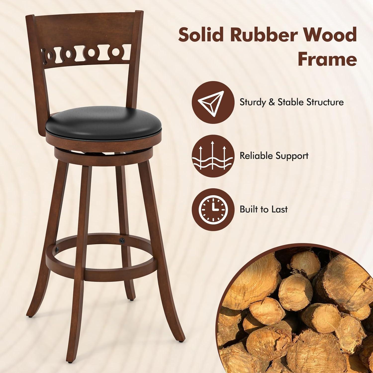 image:imageGiantex Swivel Bar Stools Set of 2 245 Counter Height Bar Chairs with Back Rubber Wood Frame Upholstered Farmhouse Faux Leather Barstools for Kitchen Island Dining Room Pub Espresso1