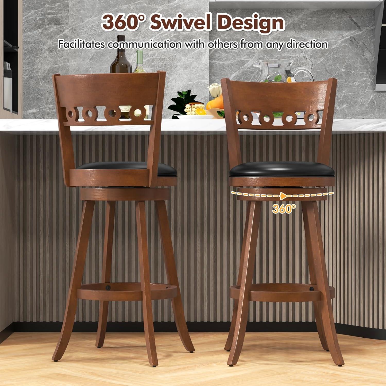 image:imageGiantex Swivel Bar Stools Set of 2 245 Counter Height Bar Chairs with Back Rubber Wood Frame Upholstered Farmhouse Faux Leather Barstools for Kitchen Island Dining Room Pub Espresso1
