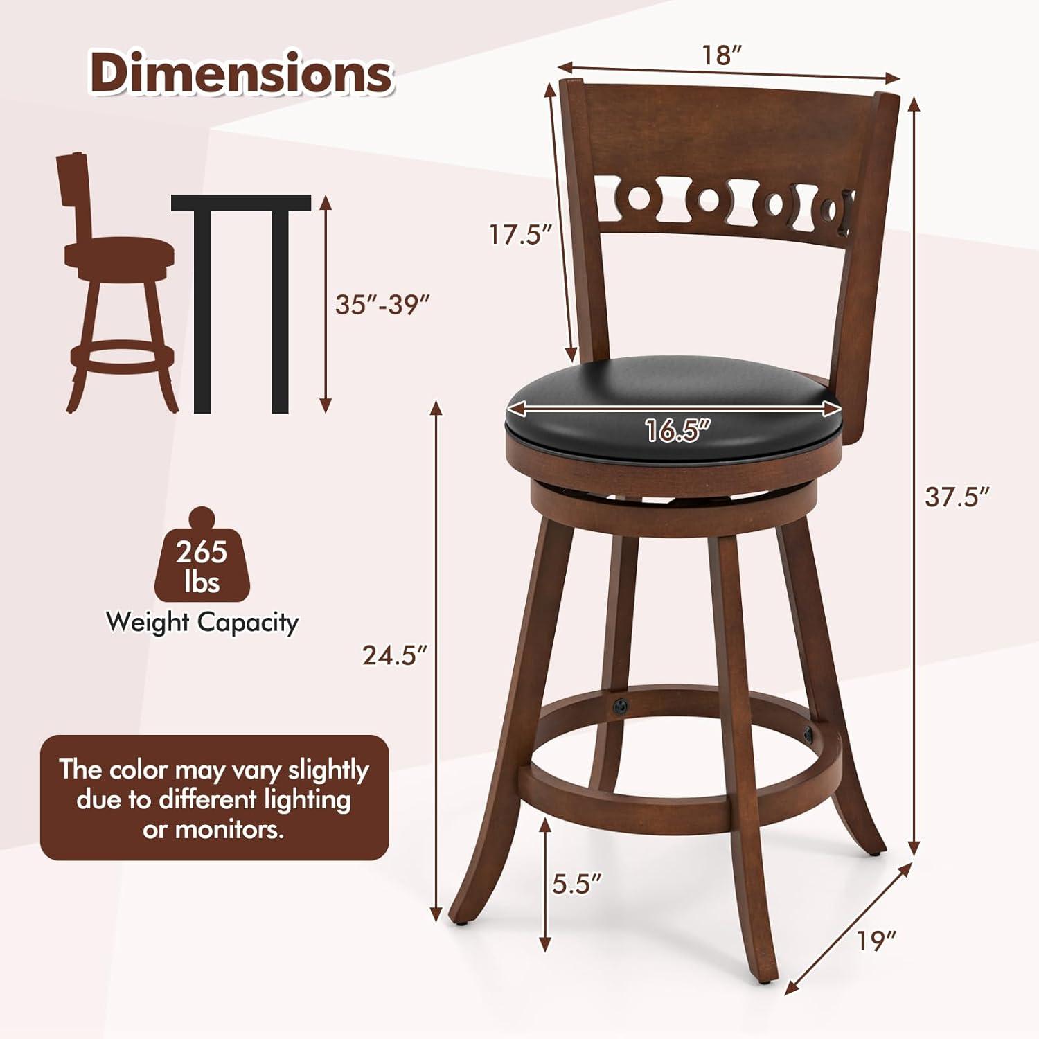 image:imageGiantex Swivel Bar Stools Set of 2 245 Counter Height Bar Chairs with Back Rubber Wood Frame Upholstered Farmhouse Faux Leather Barstools for Kitchen Island Dining Room Pub Espresso1