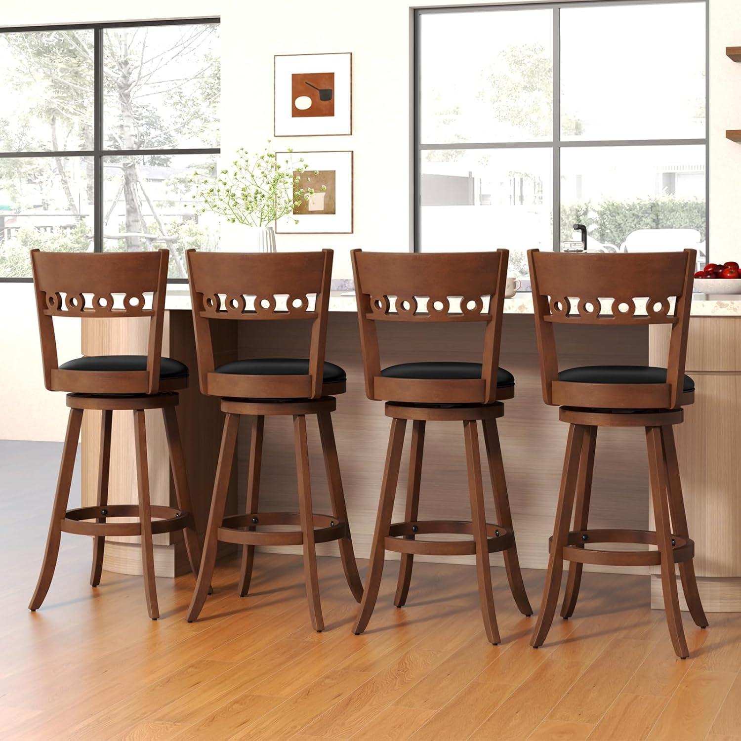 image:imageGiantex Swivel Bar Stools Set of 2 245 Counter Height Bar Chairs with Back Rubber Wood Frame Upholstered Farmhouse Faux Leather Barstools for Kitchen Island Dining Room Pub Espresso1