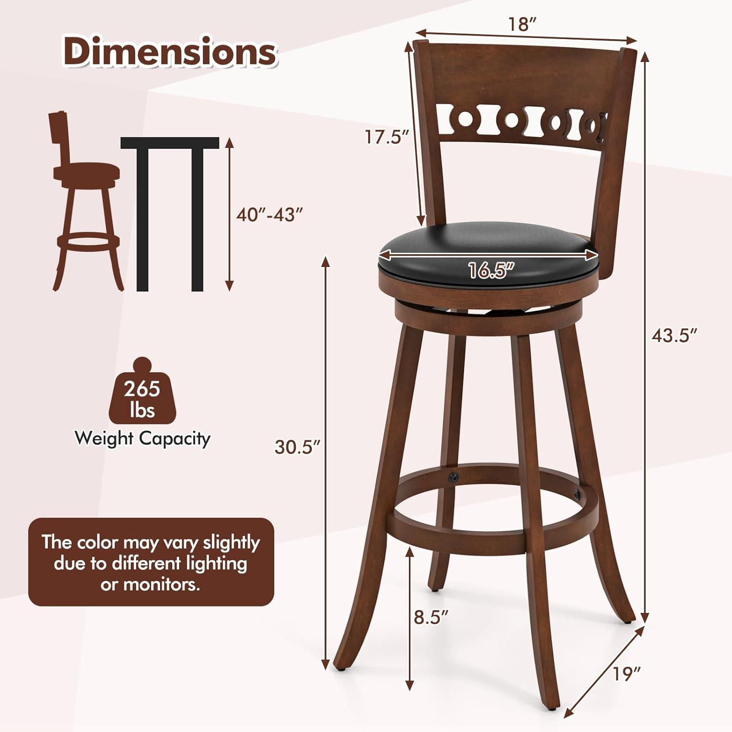 image:imageGiantex Swivel Bar Stools Set of 2 245 Counter Height Bar Chairs with Back Rubber Wood Frame Upholstered Farmhouse Faux Leather Barstools for Kitchen Island Dining Room Pub Espresso1