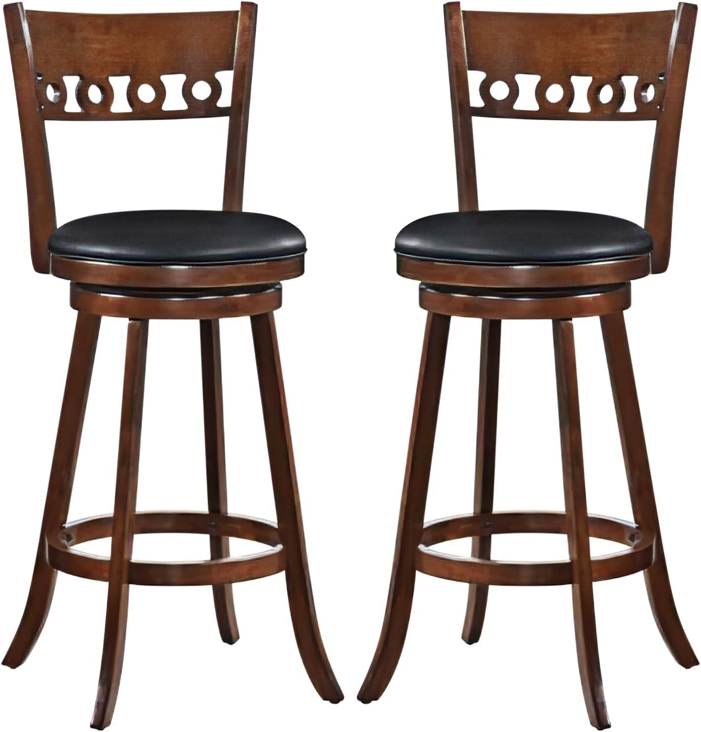 image:imageGiantex Swivel Bar Stools Set of 2 245 Counter Height Bar Chairs with Back Rubber Wood Frame Upholstered Farmhouse Faux Leather Barstools for Kitchen Island Dining Room Pub Espresso1