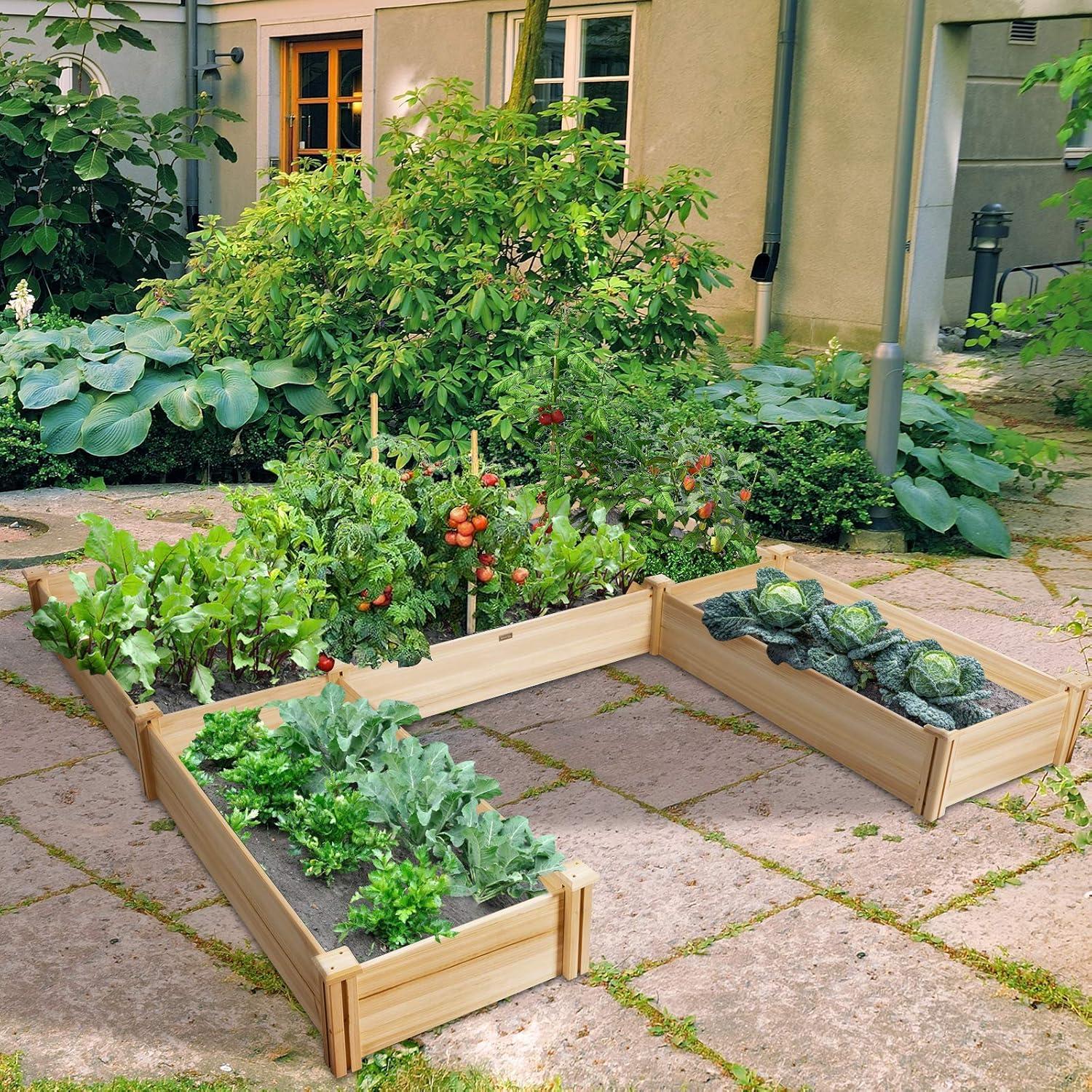 image:imageGiantex UShaped Raised Garden Bed Wood Raised Garden Planter Box for Vegetables and Flowers Easy Assembly Garden Container for Backyard Patio Balcony 925 Lx95 Wx11 H925Lx95Wx11H