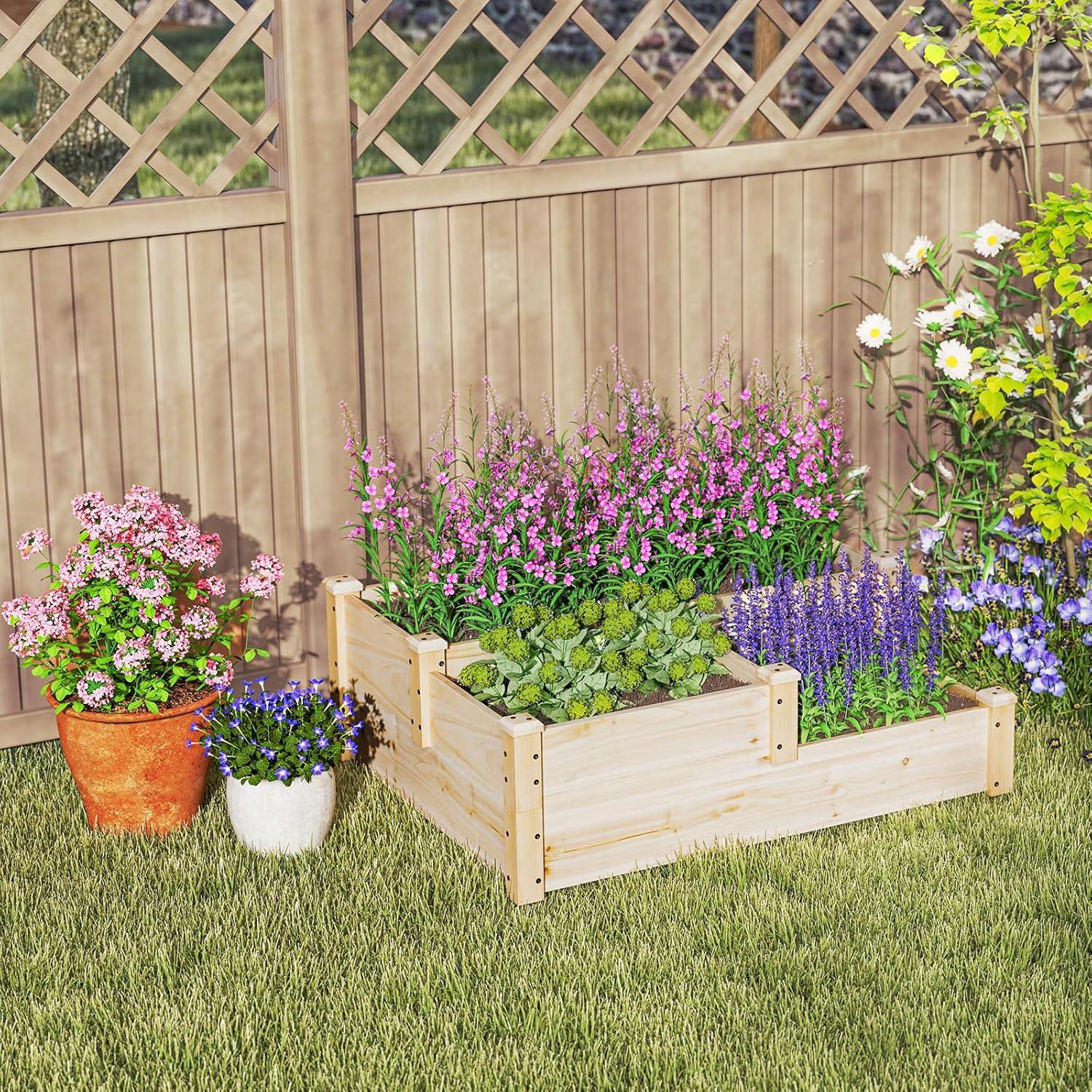 image:imageGiantex UShaped Raised Garden Bed Wood Raised Garden Planter Box for Vegetables and Flowers Easy Assembly Garden Container for Backyard Patio Balcony 925 Lx95 Wx11 H43Lx35Wx145H