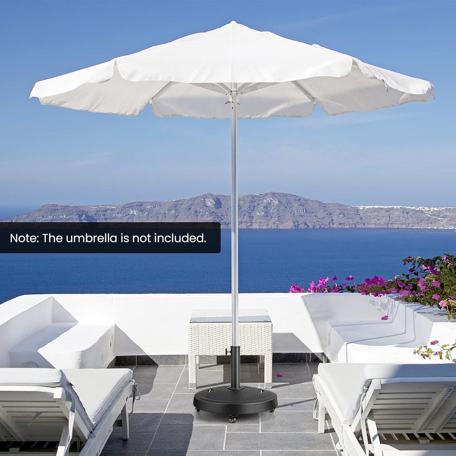 image:imageGiantex Umbrella Base with Wheels 52 lbs Heavy Duty Umbrella Stand with 4 Lockable Wheels and 2 Handles for 1519 Poles Round Resin Weighted Market Umbrella Holder for Patio Deck Garden