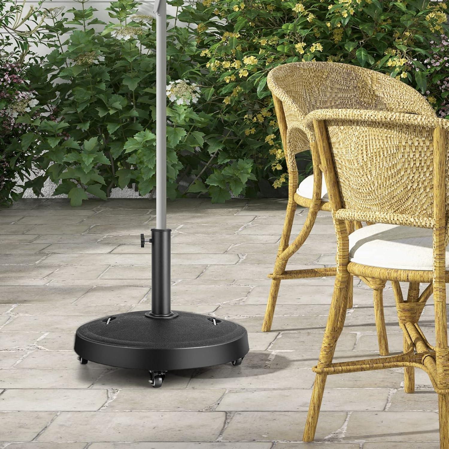image:imageGiantex Umbrella Base with Wheels 52 lbs Heavy Duty Umbrella Stand with 4 Lockable Wheels and 2 Handles for 1519 Poles Round Resin Weighted Market Umbrella Holder for Patio Deck Garden