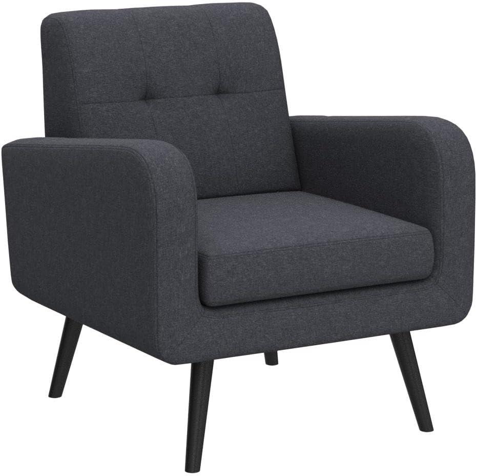 image:imageGiantex Upholstered Accent Chair Modern Mid Century Linen Fabric Living Room Chair with Arms Max Load 265 Lbs Comfy Tufted Single Sofa for Reading Bedroom Office Club GreyGrey