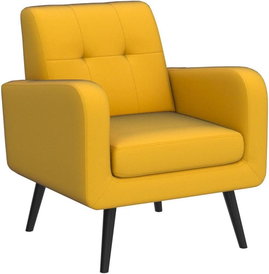 image:imageGiantex Upholstered Accent Chair Modern Mid Century Linen Fabric Living Room Chair with Arms Max Load 265 Lbs Comfy Tufted Single Sofa for Reading Bedroom Office Club GreyYellow
