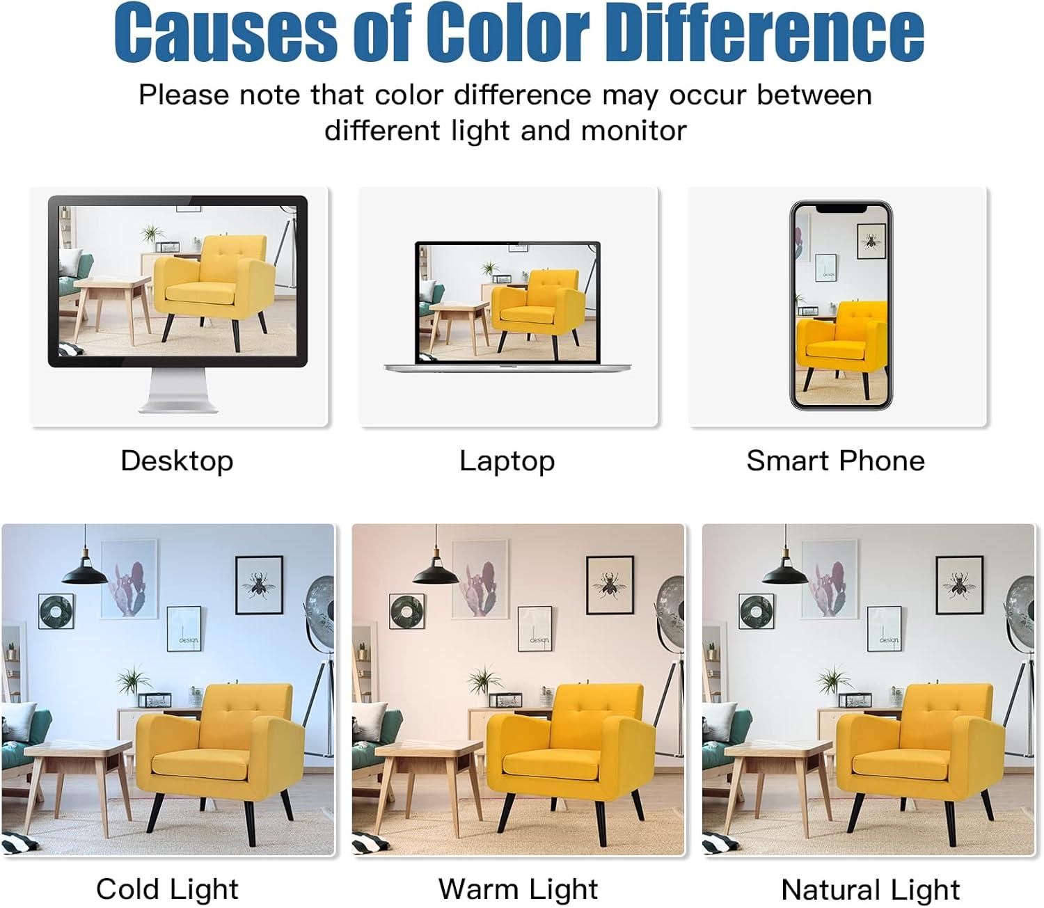 image:imageGiantex Upholstered Accent Chair Modern Mid Century Linen Fabric Living Room Chair with Arms Max Load 265 Lbs Comfy Tufted Single Sofa for Reading Bedroom Office Club GreyYellow
