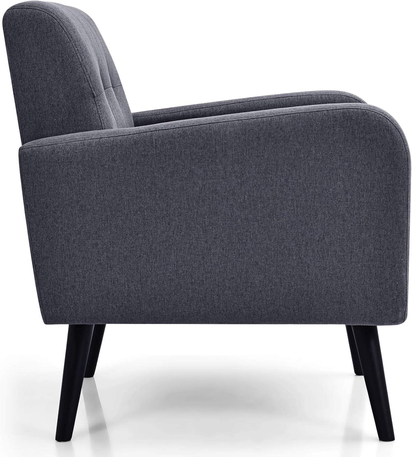image:imageGiantex Upholstered Accent Chair Modern Mid Century Linen Fabric Living Room Chair with Arms Max Load 265 Lbs Comfy Tufted Single Sofa for Reading Bedroom Office Club GreyGrey
