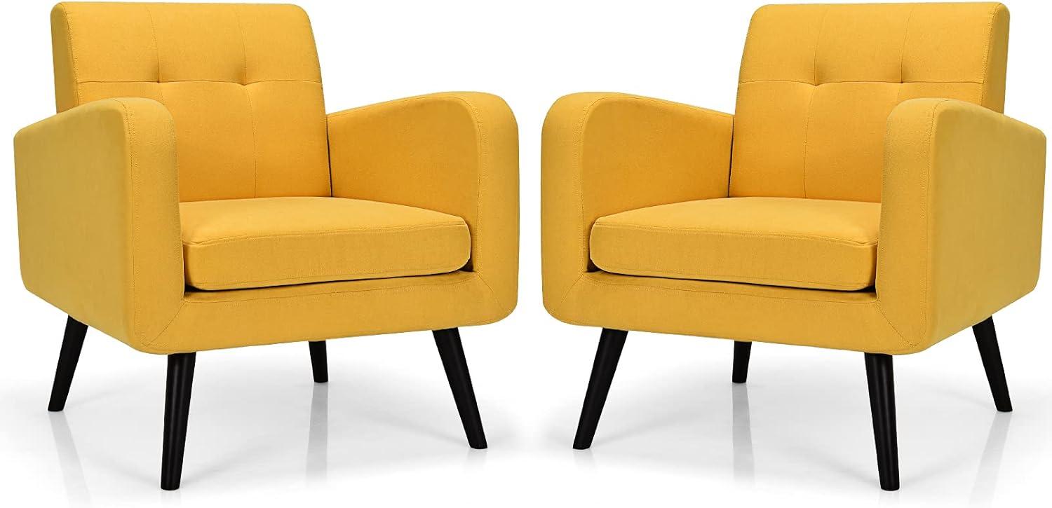 image:imageGiantex Upholstered Accent Chair Modern Mid Century Linen Fabric Living Room Chair with Arms Max Load 265 Lbs Comfy Tufted Single Sofa for Reading Bedroom Office Club GreyYellow
