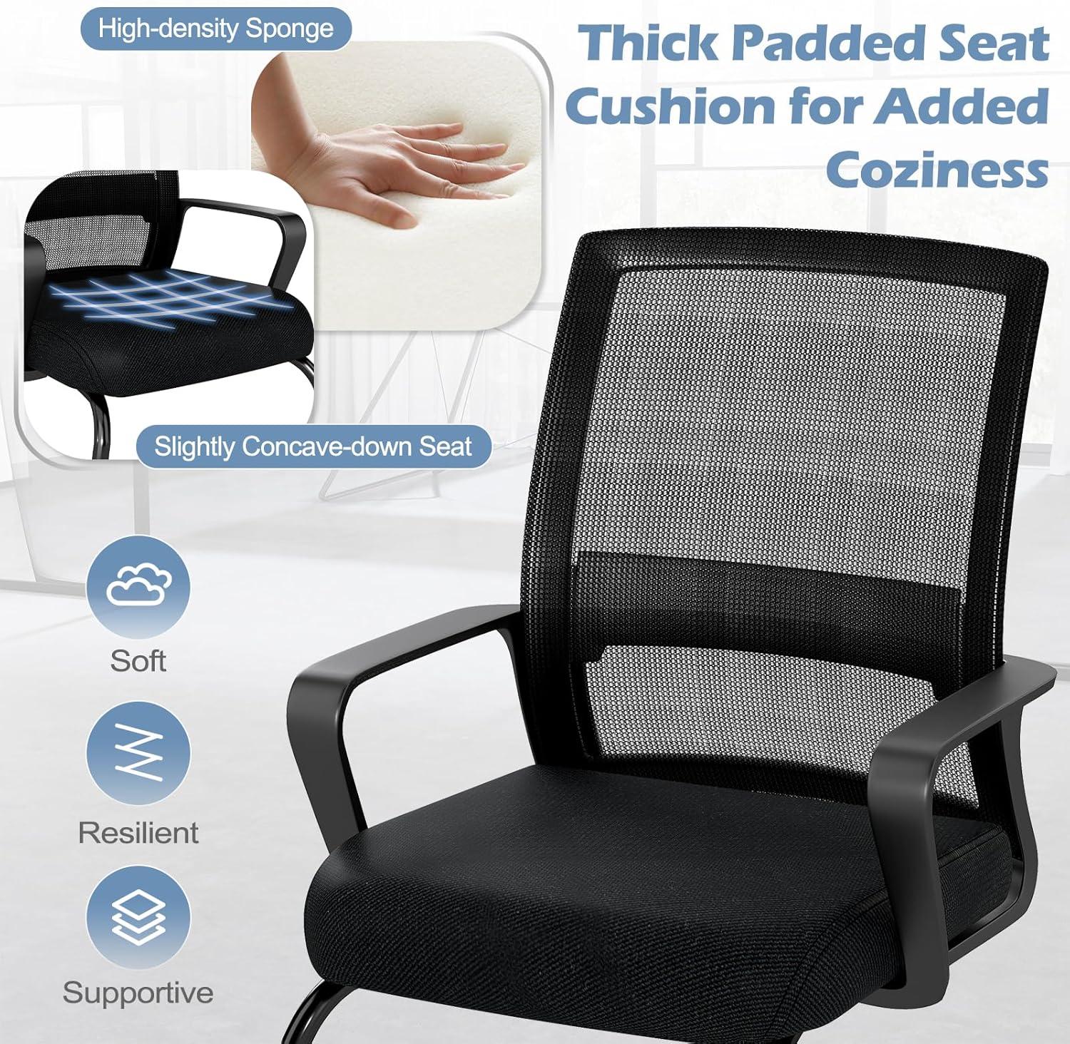 image:imageGiantex Waiting Room Chair Set of 2 Office Guest Chairs wErgonomic Mesh Backrest Lumbar Support amp Armrests Mesh Chairs wMetal Sled Base for Office Conference Room Reception Black4