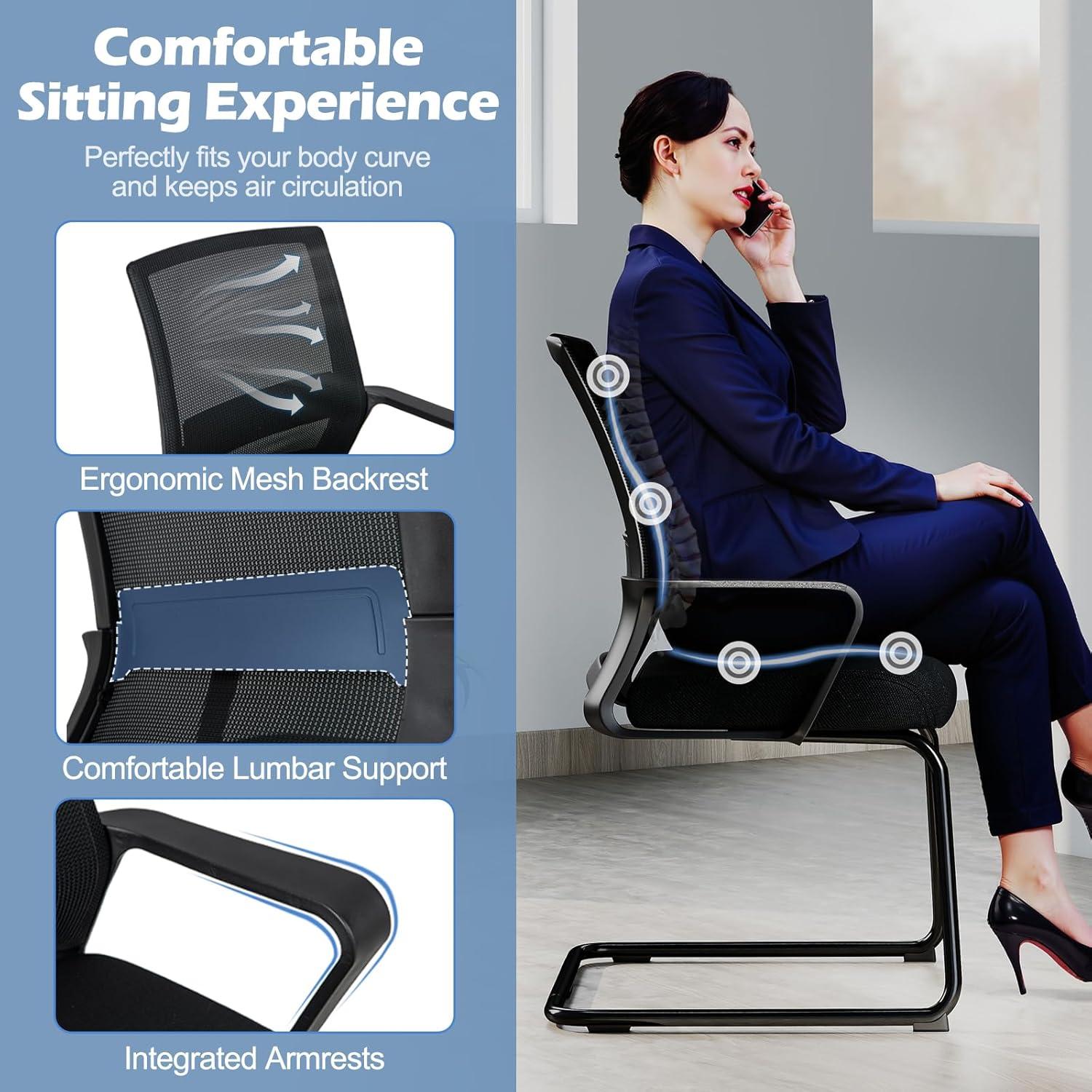 image:imageGiantex Waiting Room Chair Set of 2 Office Guest Chairs wErgonomic Mesh Backrest Lumbar Support amp Armrests Mesh Chairs wMetal Sled Base for Office Conference Room Reception Black6