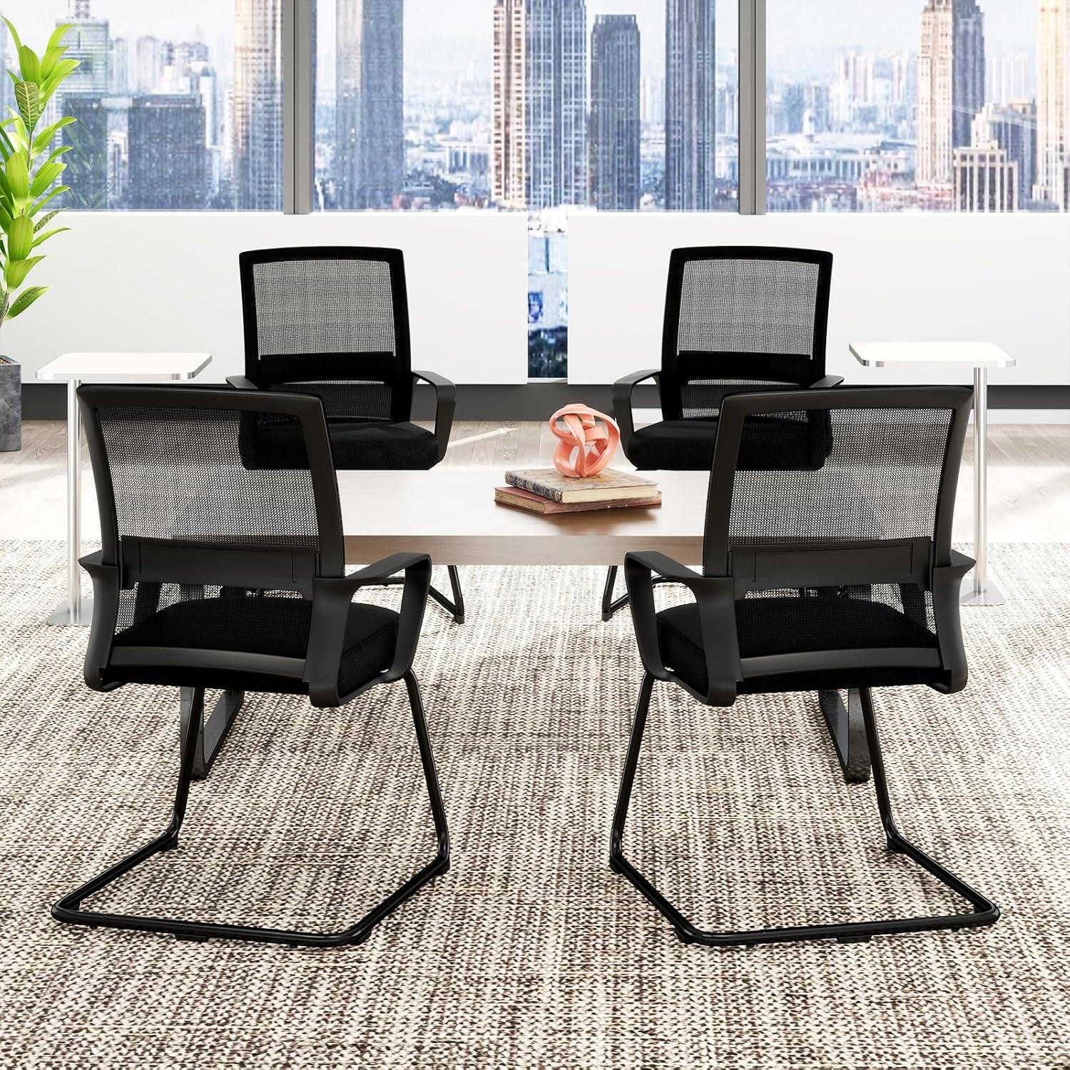 image:imageGiantex Waiting Room Chair Set of 2 Office Guest Chairs wErgonomic Mesh Backrest Lumbar Support amp Armrests Mesh Chairs wMetal Sled Base for Office Conference Room Reception Black10