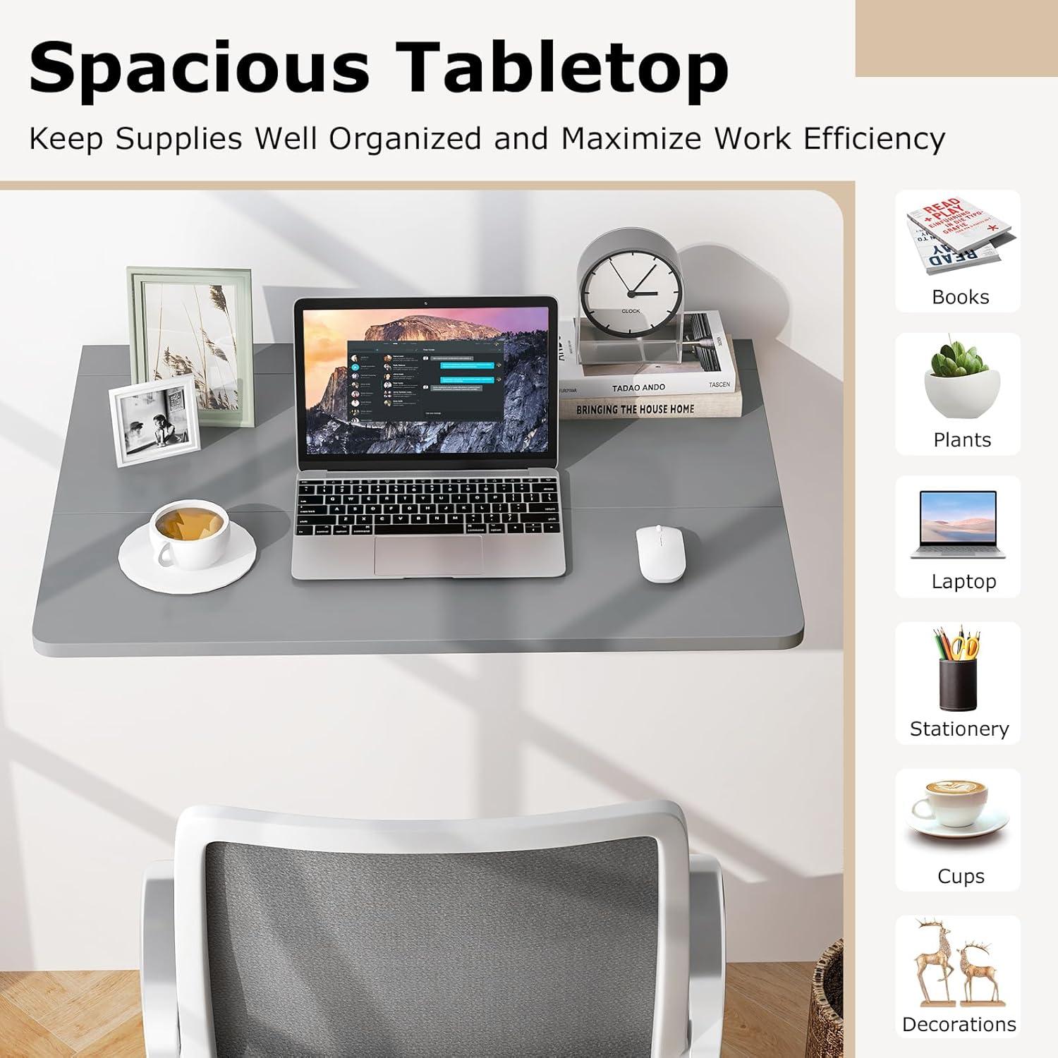image:imageGiantex Wall Mounted Folding Table 315 x 235 Wood Murphy Desk DropLeaf Table Space Saving Foldable Floating Desk Wall Desk Fold Down for Small Spaces Study Bedroom Bathroom GrayGrey