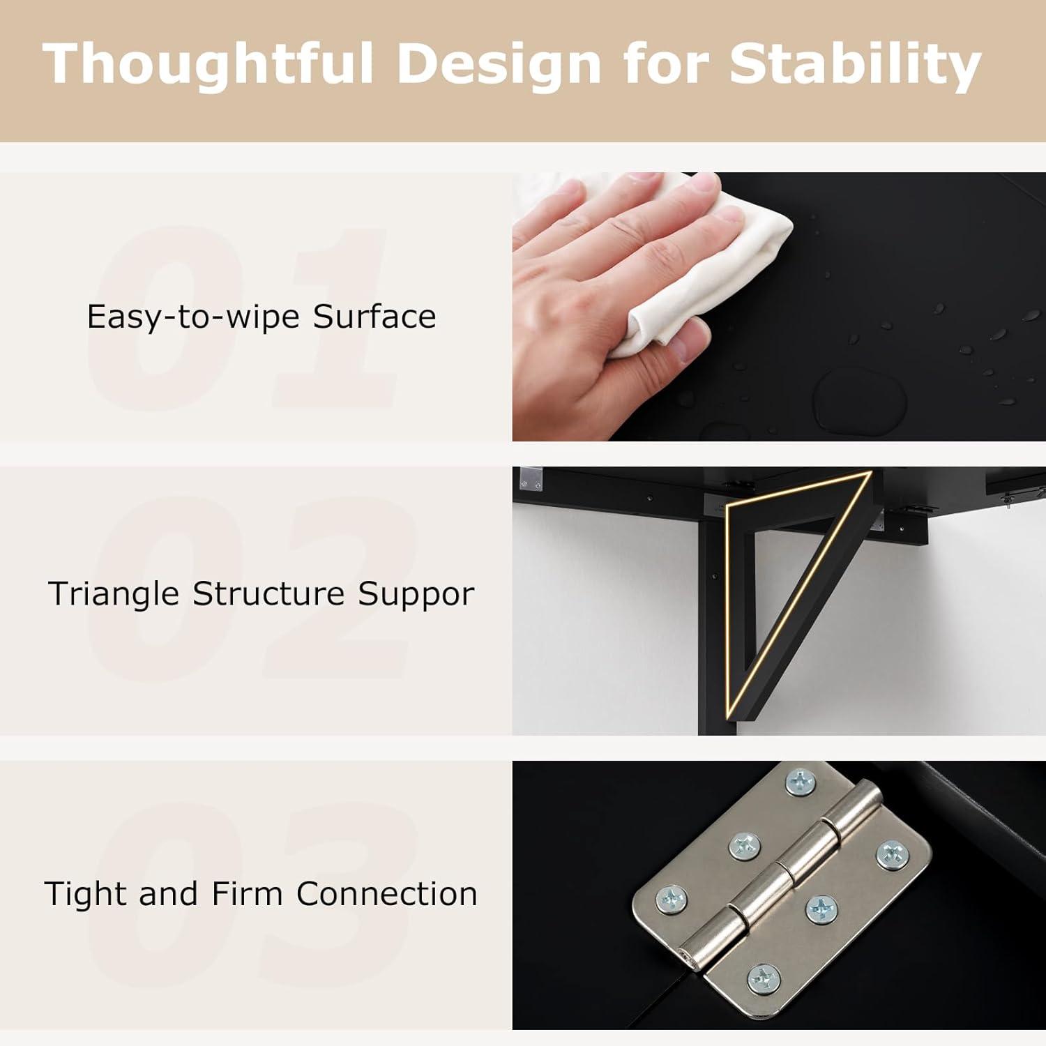 image:imageGiantex Wall Mounted Folding Table 315 x 235 Wood Murphy Desk DropLeaf Table Space Saving Foldable Floating Desk Wall Desk Fold Down for Small Spaces Study Bedroom Bathroom GrayBlack
