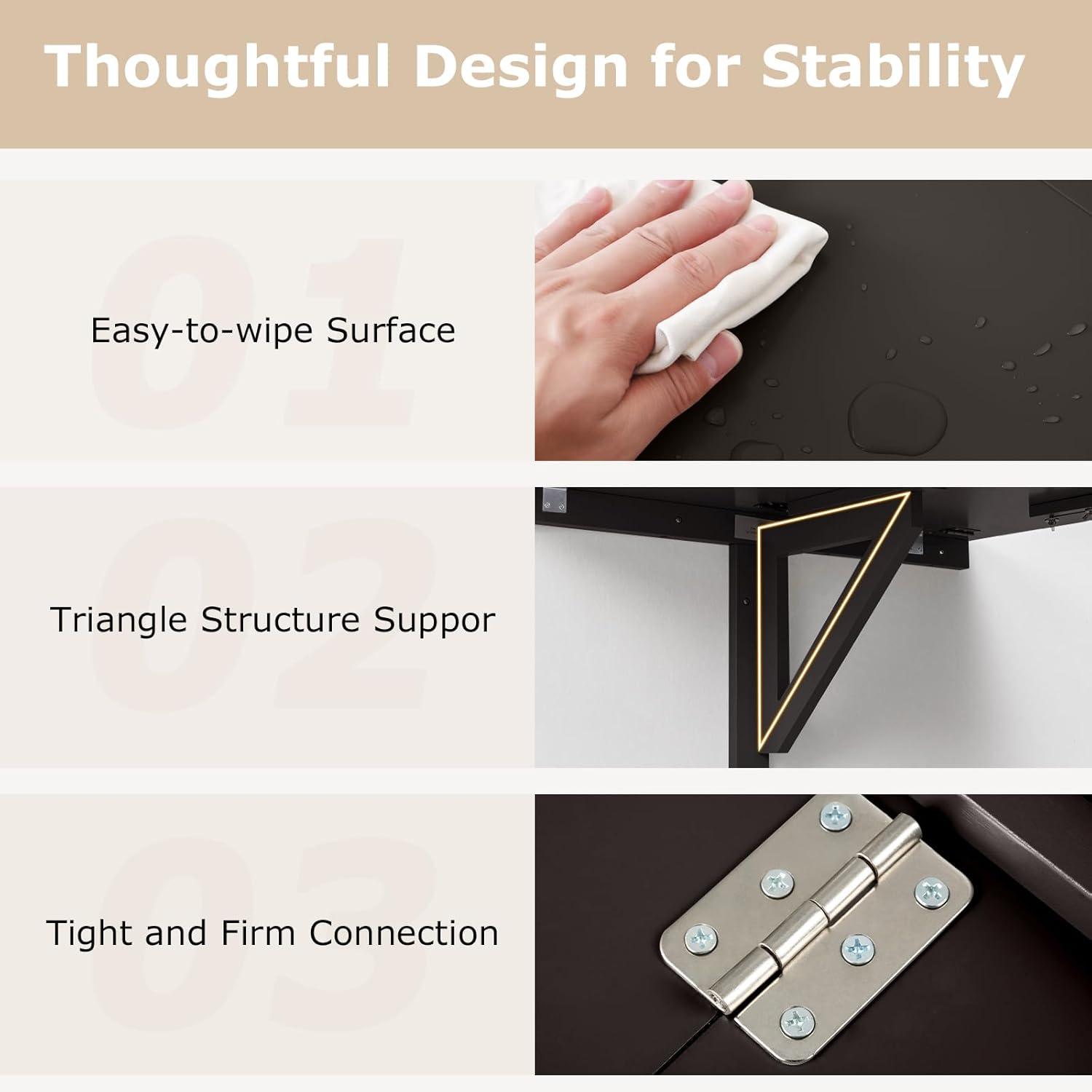 image:imageGiantex Wall Mounted Folding Table 315 x 235 Wood Murphy Desk DropLeaf Table Space Saving Foldable Floating Desk Wall Desk Fold Down for Small Spaces Study Bedroom Bathroom GrayBrown