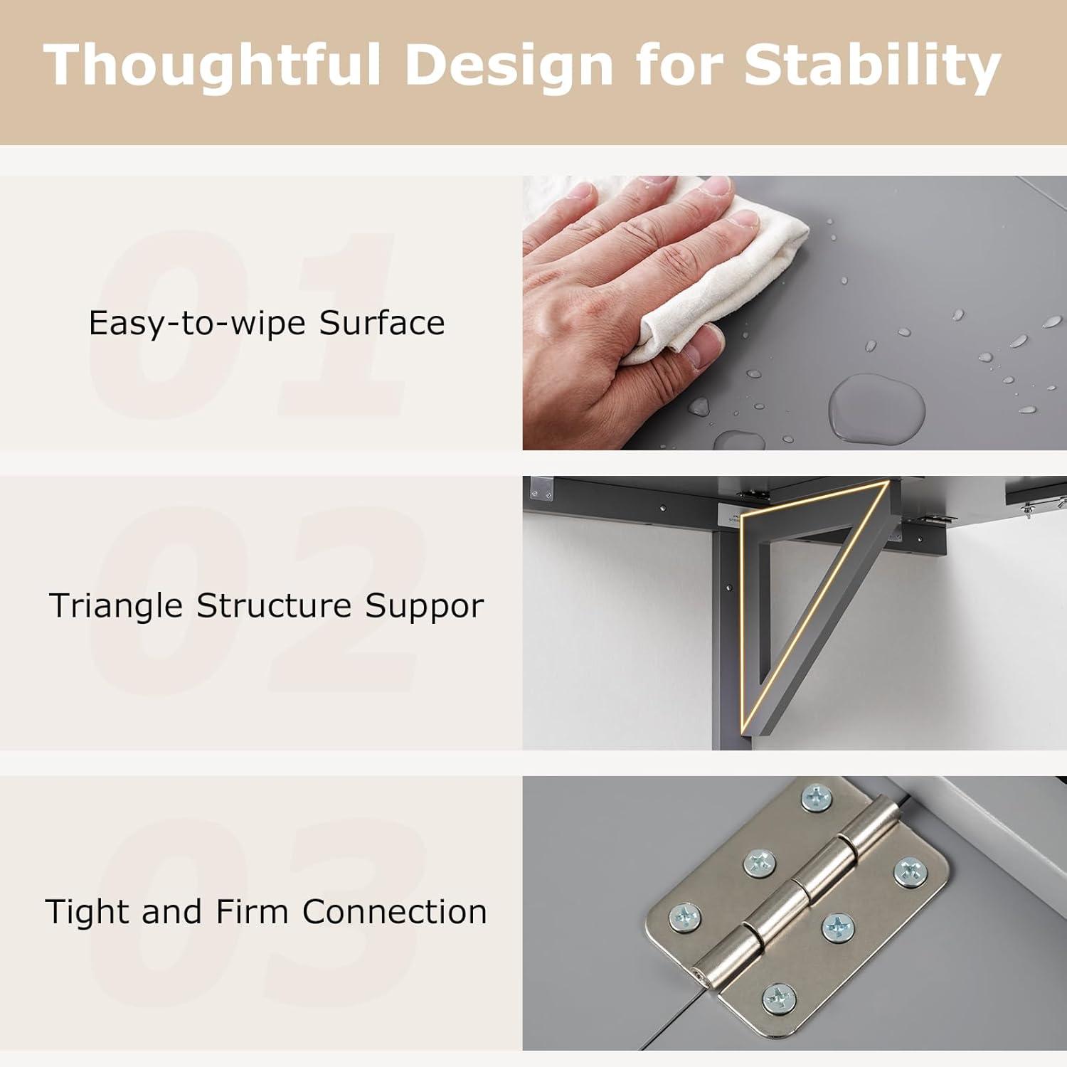 image:imageGiantex Wall Mounted Folding Table 315 x 235 Wood Murphy Desk DropLeaf Table Space Saving Foldable Floating Desk Wall Desk Fold Down for Small Spaces Study Bedroom Bathroom GrayGrey