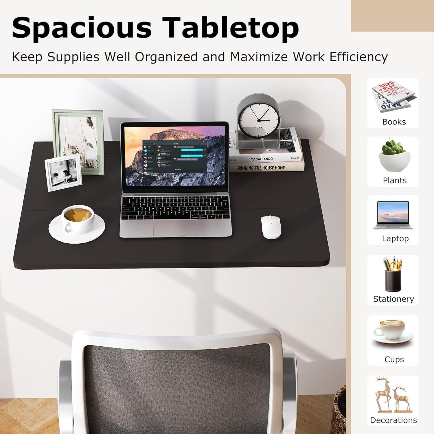 image:imageGiantex Wall Mounted Folding Table 315 x 235 Wood Murphy Desk DropLeaf Table Space Saving Foldable Floating Desk Wall Desk Fold Down for Small Spaces Study Bedroom Bathroom GrayBrown