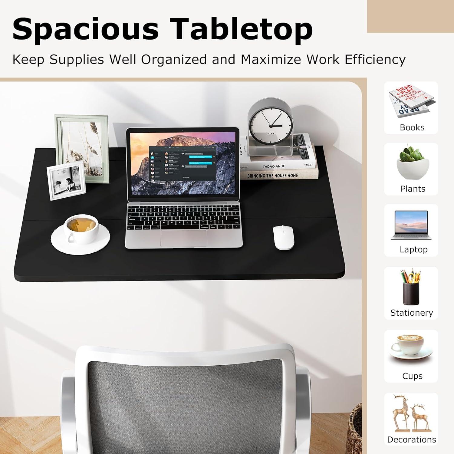 image:imageGiantex Wall Mounted Folding Table 315 x 235 Wood Murphy Desk DropLeaf Table Space Saving Foldable Floating Desk Wall Desk Fold Down for Small Spaces Study Bedroom Bathroom GrayBlack