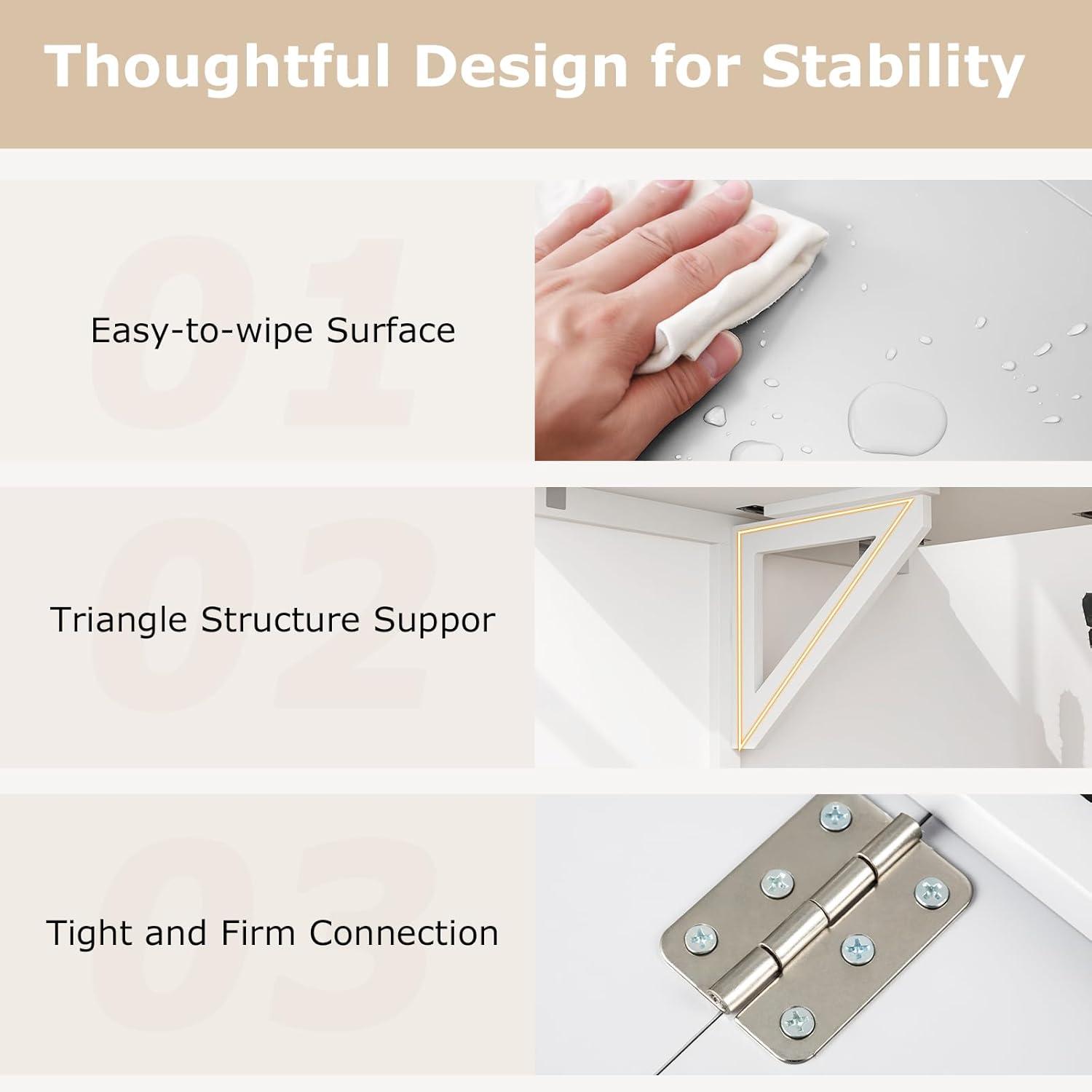 image:imageGiantex Wall Mounted Folding Table 315 x 235 Wood Murphy Desk DropLeaf Table Space Saving Foldable Floating Desk Wall Desk Fold Down for Small Spaces Study Bedroom Bathroom GrayWhite