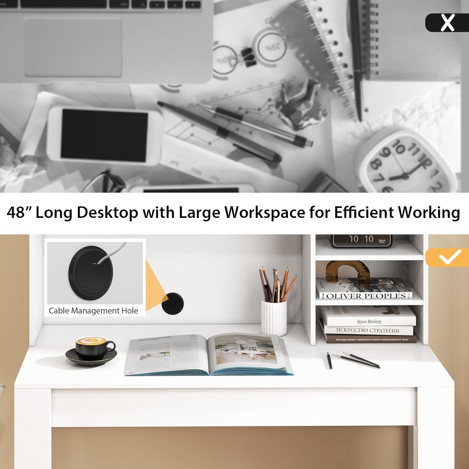 image:imageGiantex White Desk with Hutch Home Office Desk with Bookshelf Computer Workstation PC Laptop Table with AntiToppling Device amp Cable Hole Modern Study Writing Desk for Small Spaces BedroomWhite