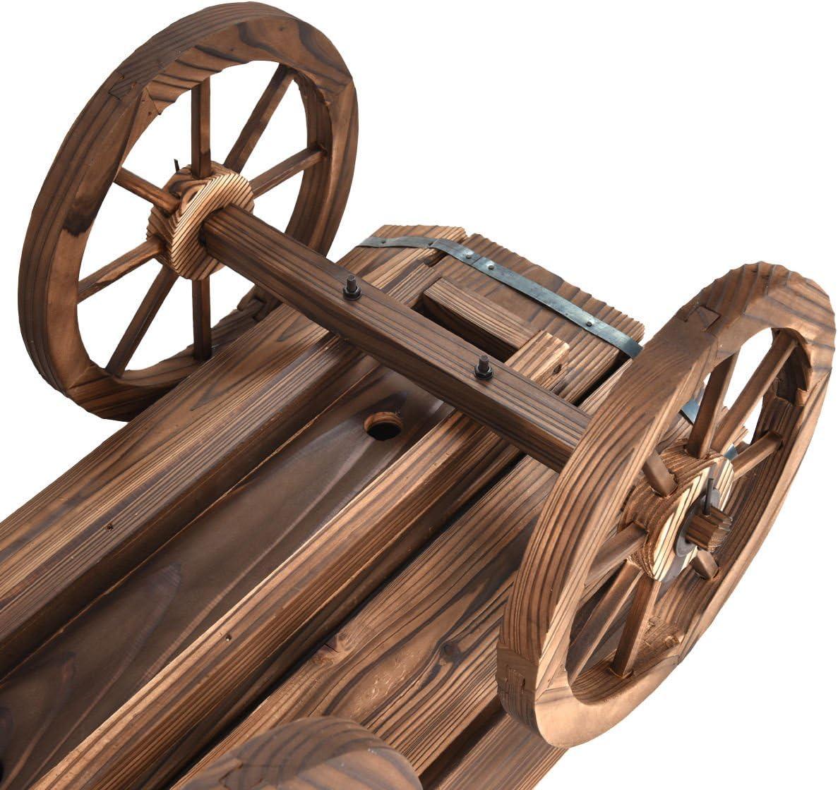 image:imageGiantex Wood Wagon Flower Planter Pot Stand WWheels Home Garden Outdoor DecorBrown