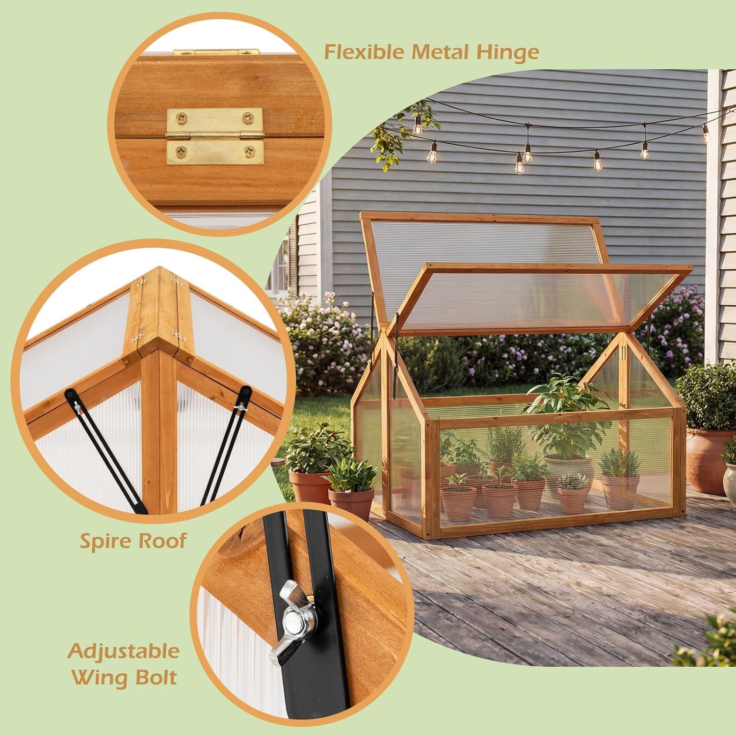 image:imageGinatex Wood Cold Frame Greenhouse Portable Raised Flower Planter Protection with Transparent Openable Roof Small Indoor Outdoor Hot House for Garden Sunroom Balcony 36x33x2336x33x23