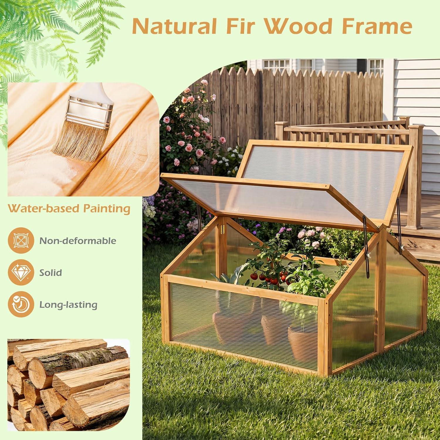 image:imageGinatex Wood Cold Frame Greenhouse Portable Raised Flower Planter Protection with Transparent Openable Roof Small Indoor Outdoor Hot House for Garden Sunroom Balcony 36x33x2336x33x23