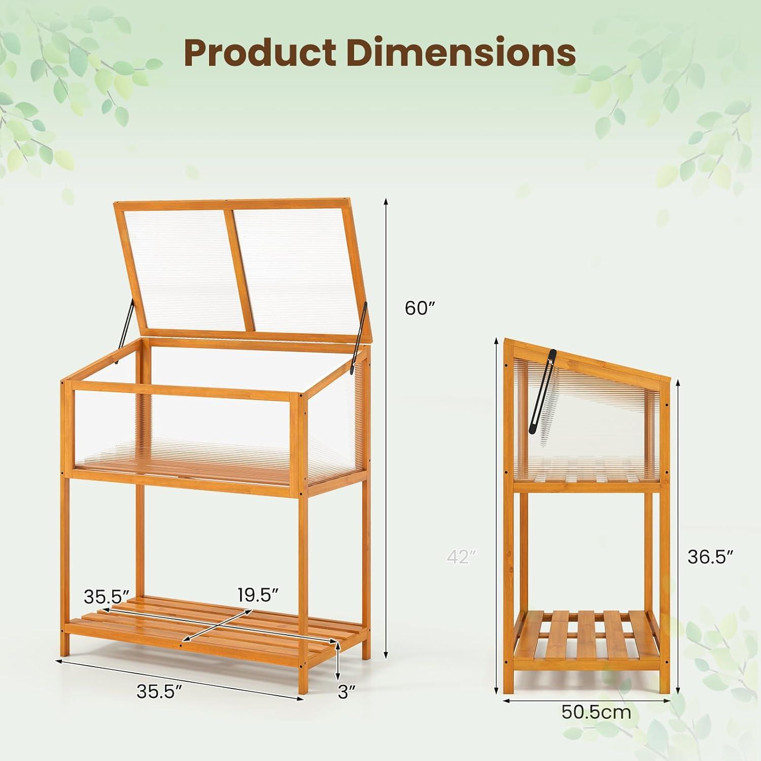 image:imageGinatex Wood Cold Frame Greenhouse Portable Raised Flower Planter Protection with Transparent Openable Roof Small Indoor Outdoor Hot House for Garden Sunroom Balcony 36x33x2336x20x42