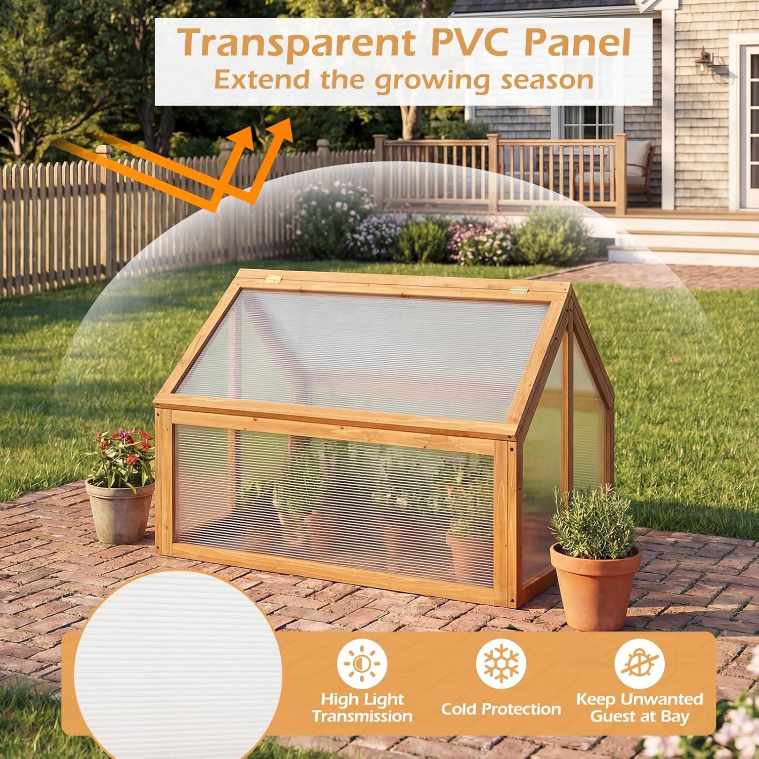 image:imageGinatex Wood Cold Frame Greenhouse Portable Raised Flower Planter Protection with Transparent Openable Roof Small Indoor Outdoor Hot House for Garden Sunroom Balcony 36x33x2336x33x23