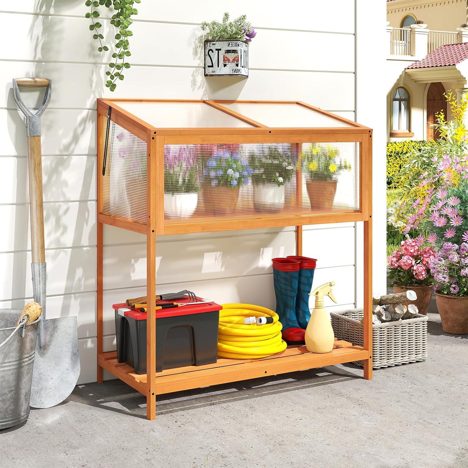 image:imageGinatex Wood Cold Frame Greenhouse Portable Raised Flower Planter Protection with Transparent Openable Roof Small Indoor Outdoor Hot House for Garden Sunroom Balcony 36x33x2336x20x42