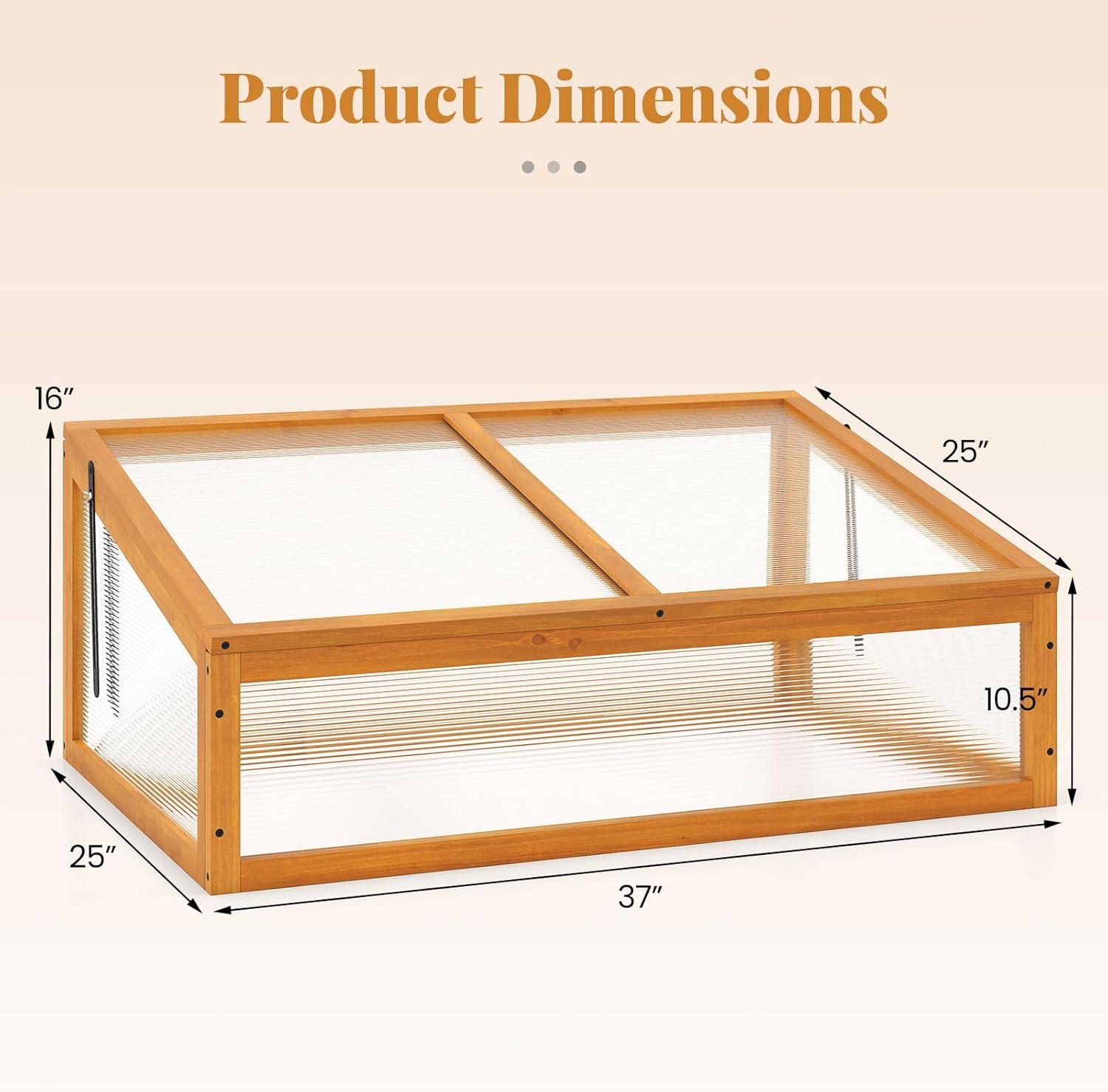 image:imageGinatex Wood Cold Frame Greenhouse Portable Raised Flower Planter Protection with Transparent Openable Roof Small Indoor Outdoor Hot House for Garden Sunroom Balcony 36x33x2337x25x16