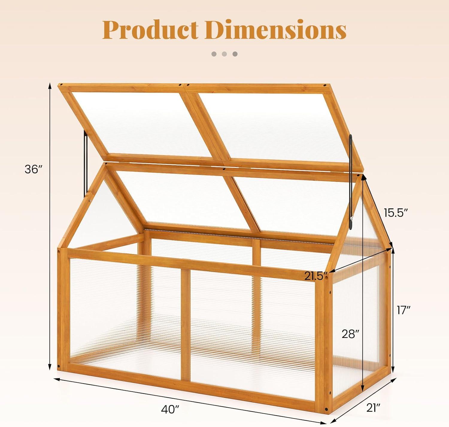 image:imageGinatex Wood Cold Frame Greenhouse Portable Raised Flower Planter Protection with Transparent Openable Roof Small Indoor Outdoor Hot House for Garden Sunroom Balcony 36x33x2340x21x28