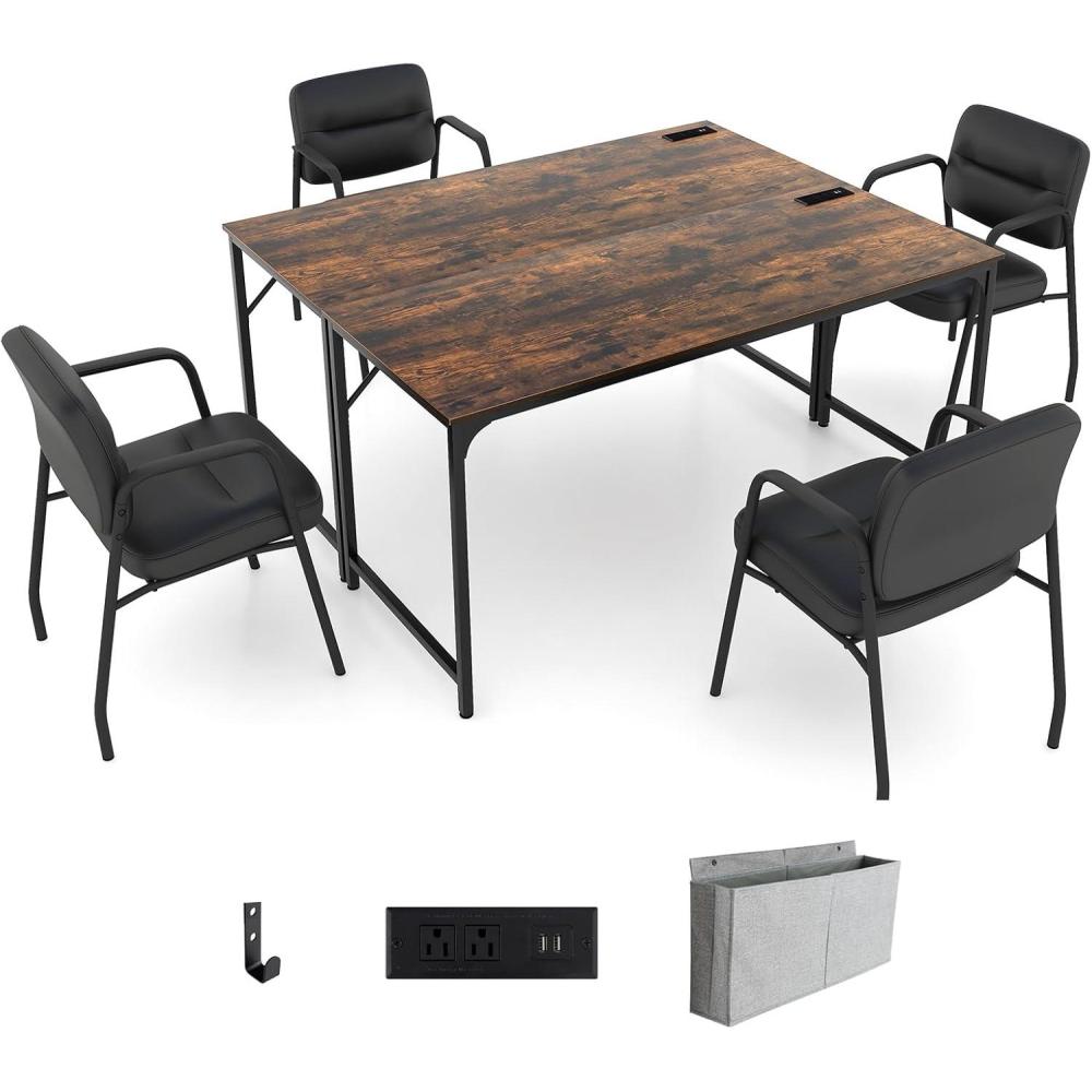 image:imageGiantex 10 FT Conference Table with Charging Station 2 PCS 60 x 24 Rectangular Large Meeting Room Desk with Storage Bag amp Hook Space Saving Seminar Table Modern Office Computer Desk for 4 PeopleRustic Brown