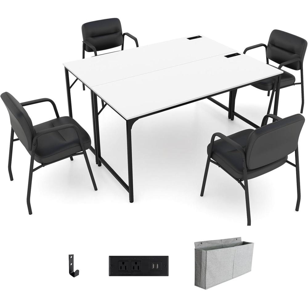image:imageGiantex 10 FT Conference Table with Charging Station 2 PCS 60 x 24 Rectangular Large Meeting Room Desk with Storage Bag amp Hook Space Saving Seminar Table Modern Office Computer Desk for 4 PeopleWhite