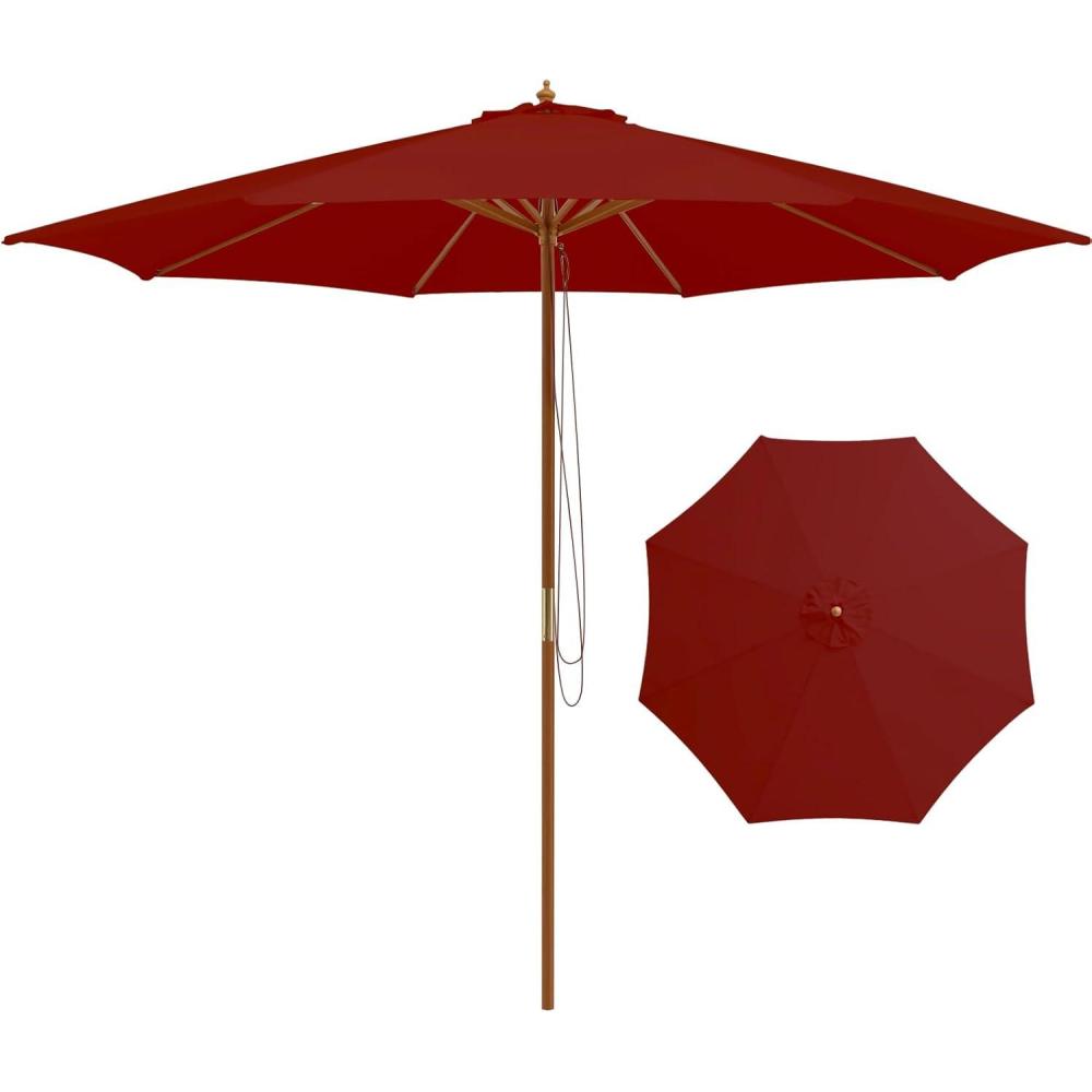 image:imageGiantex 10FT Patio Umbrella Outdoor Table Market Umbrella with 8 Bamboo Ribs Pulley Lift and Ventilation Hole Outdoor Sunshade Umbrella for Poolside Backyard BeachBurgundy