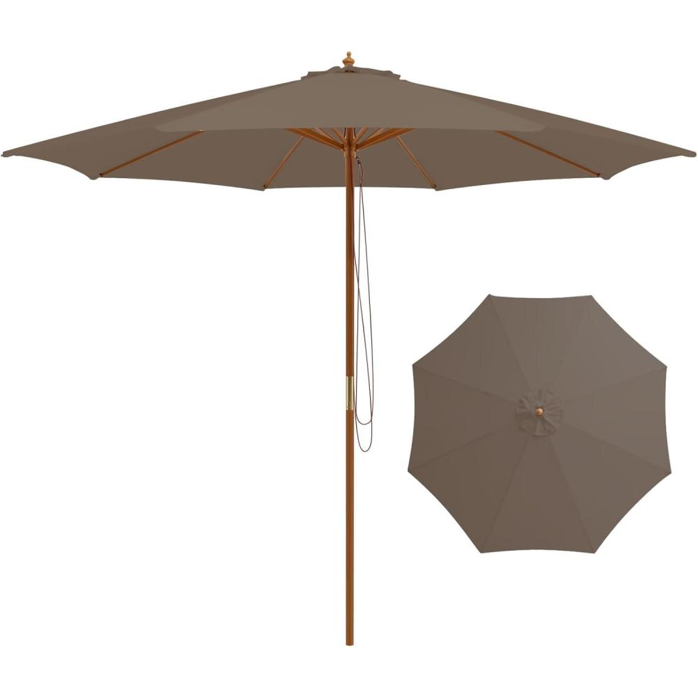 image:imageGiantex 10FT Patio Umbrella Outdoor Table Market Umbrella with 8 Bamboo Ribs Pulley Lift and Ventilation Hole Outdoor Sunshade Umbrella for Poolside Backyard BeachBrown
