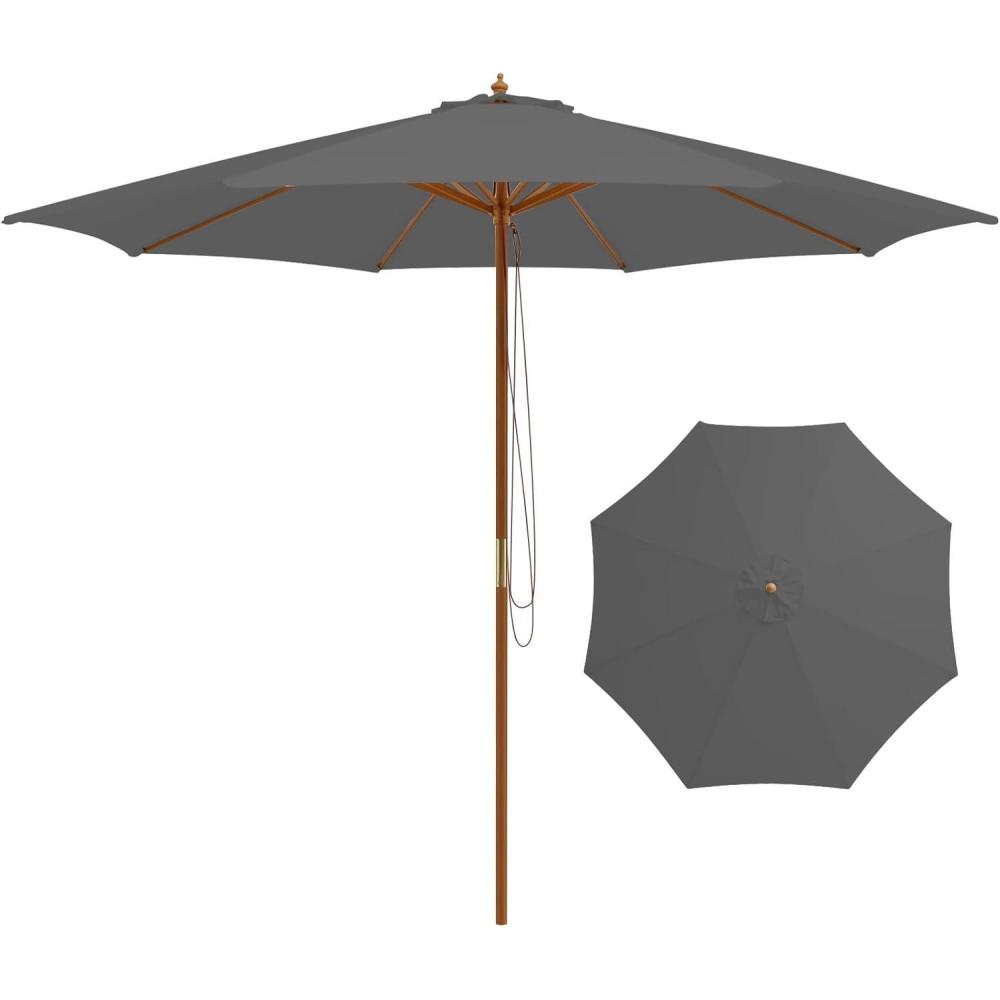 image:imageGiantex 10FT Patio Umbrella Outdoor Table Market Umbrella with 8 Bamboo Ribs Pulley Lift and Ventilation Hole Outdoor Sunshade Umbrella for Poolside Backyard BeachGray