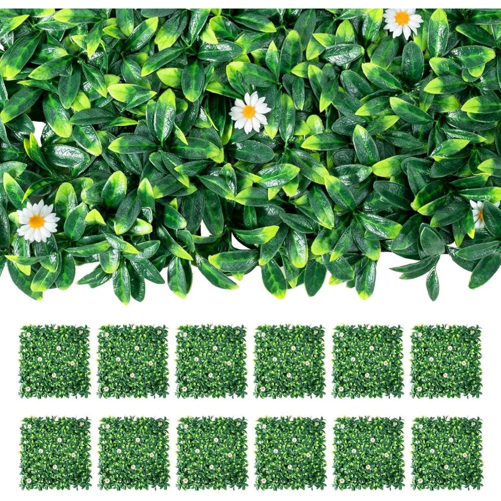 image:imageGiantex 12PCS 20x20inch Artificial Boxwood Panels 333 Square Feet Faux Greenery Wall Privacy Hedge Screen for Wedding Decorations Fence Backdrop Outdoor Patio Garden Topiary Hedge Protective ScreenGreen Laurel Daisy