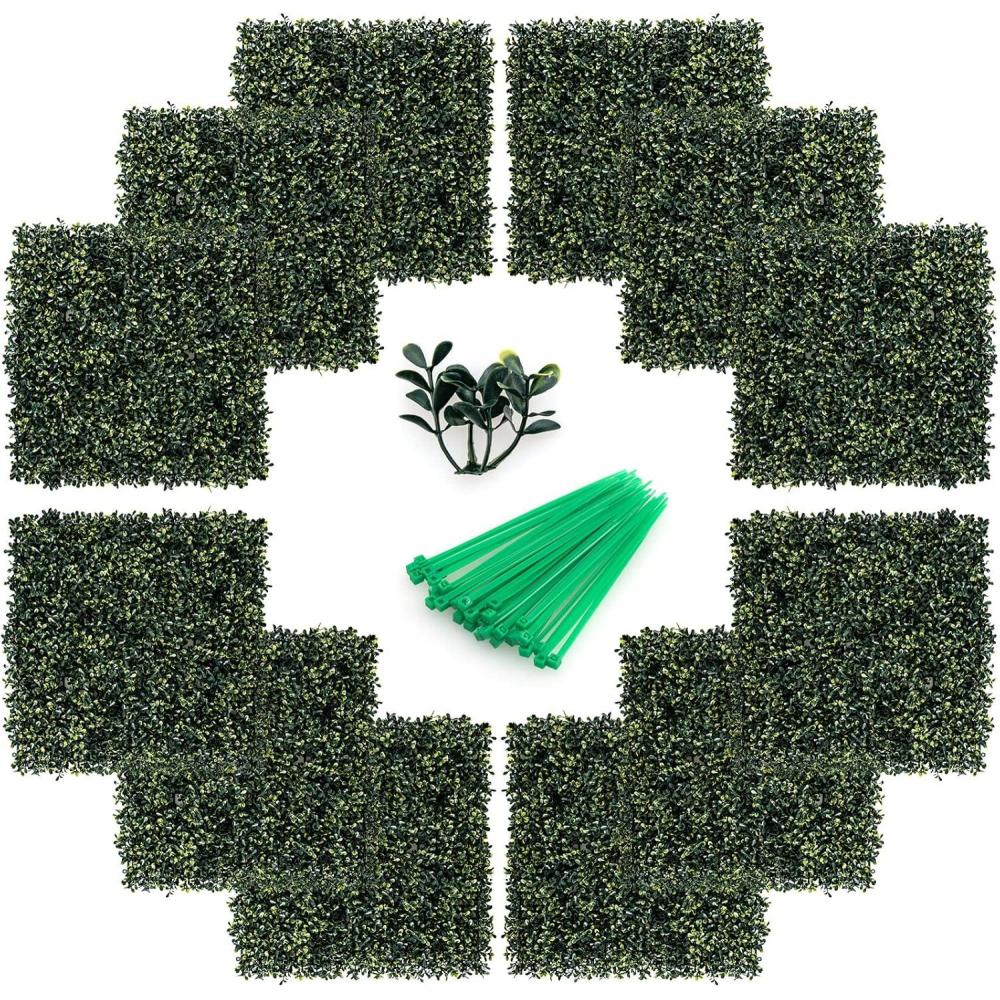 image:imageGiantex 12PCS 20x20inch Artificial Boxwood Panels 333 Square Feet Faux Greenery Wall Privacy Hedge Screen for Wedding Decorations Fence Backdrop Outdoor Patio Garden Topiary Hedge Protective ScreenGreen Peanut Leaves