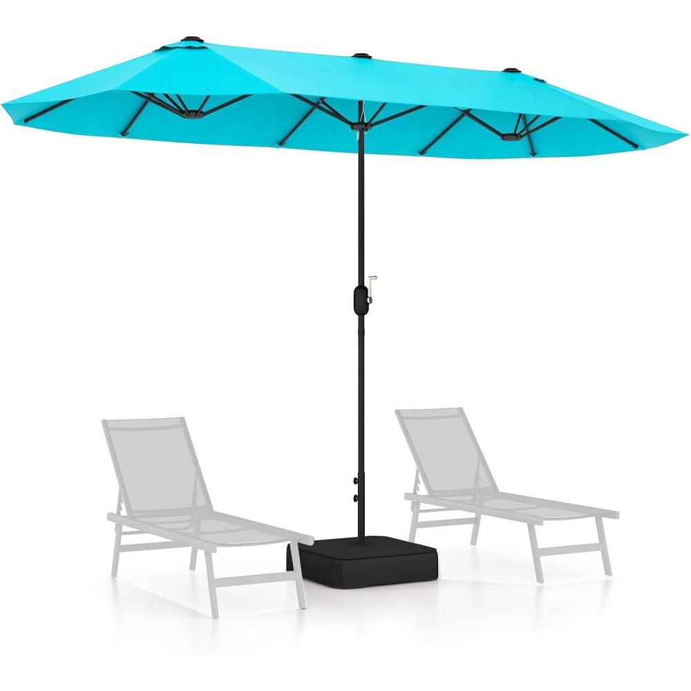 image:imageGiantex 13ft Large Patio Umbrella with Base DoubleSided Outdoor Umbrella with Crank Handle Umbrella Base Stand with 2 Sandbags 12 Metal Ribs Market Umbrellas for Garden Poolside DeckTurquoise