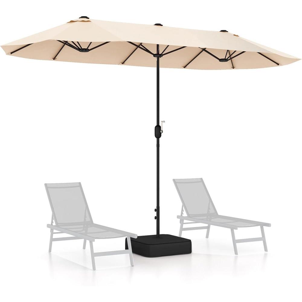 image:imageGiantex 13ft Large Patio Umbrella with Base DoubleSided Outdoor Umbrella with Crank Handle Umbrella Base Stand with 2 Sandbags 12 Metal Ribs Market Umbrellas for Garden Poolside DeckBeige