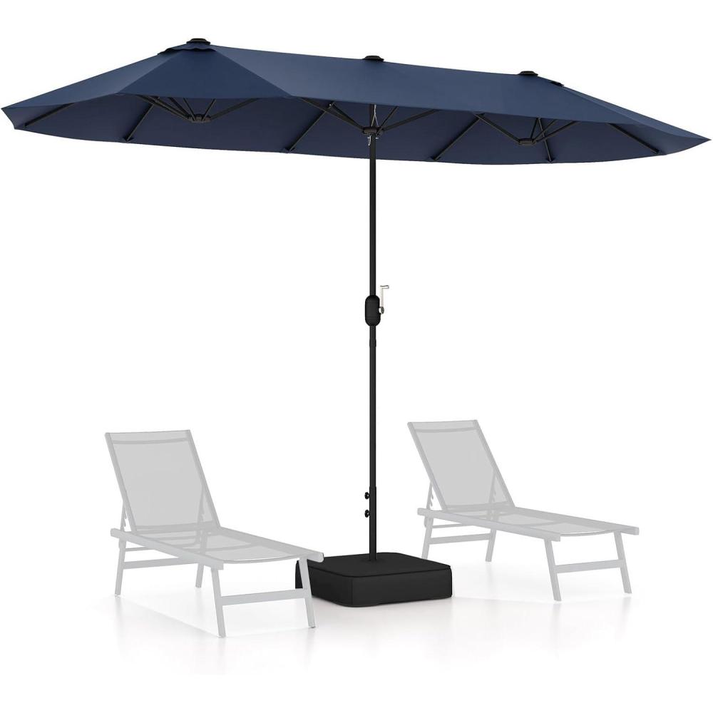 image:imageGiantex 13ft Large Patio Umbrella with Base DoubleSided Outdoor Umbrella with Crank Handle Umbrella Base Stand with 2 Sandbags 12 Metal Ribs Market Umbrellas for Garden Poolside DeckNavy