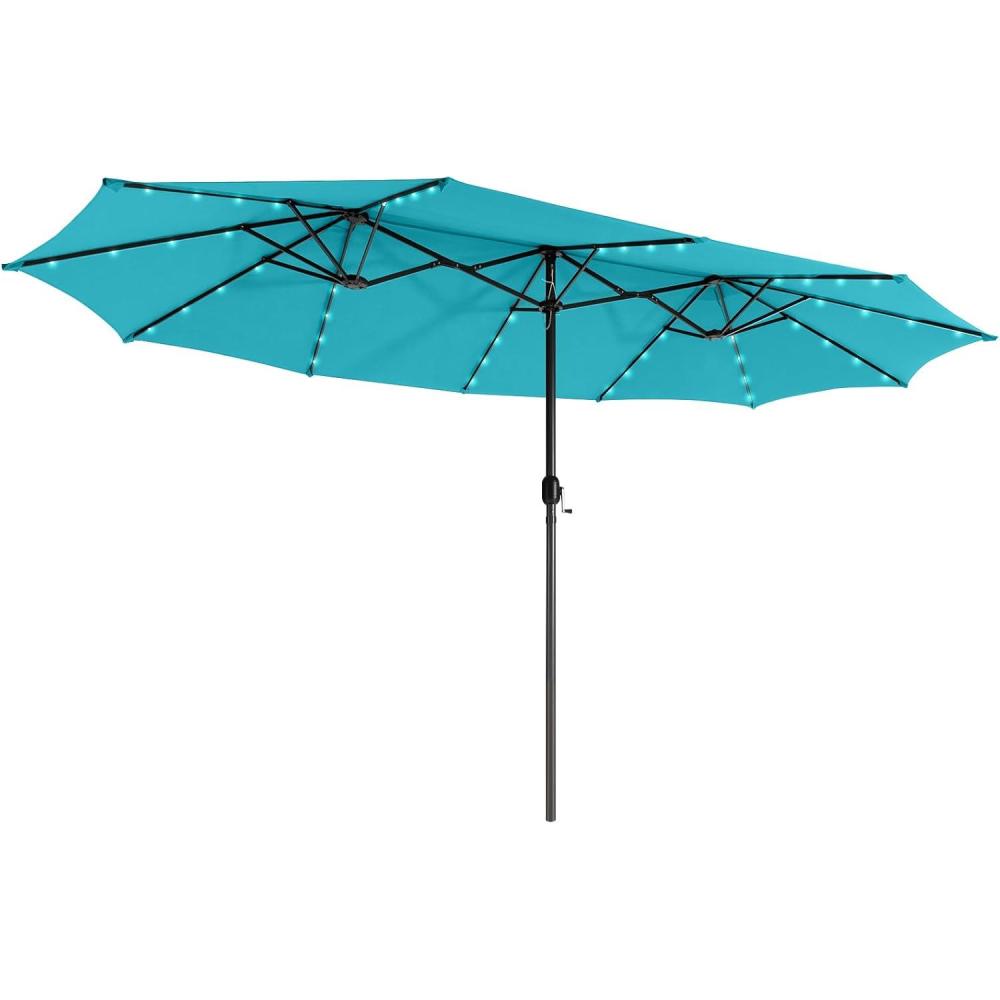 image:imageGiantex 15 FT Double Patio Umbrellas with 48 Solar LED Lights AutoCharging Panel Crank System Outdoor ExtraLarge Rectangle Market Table Umbrella for Garden Deck Backyard Beach PoolTurquoise