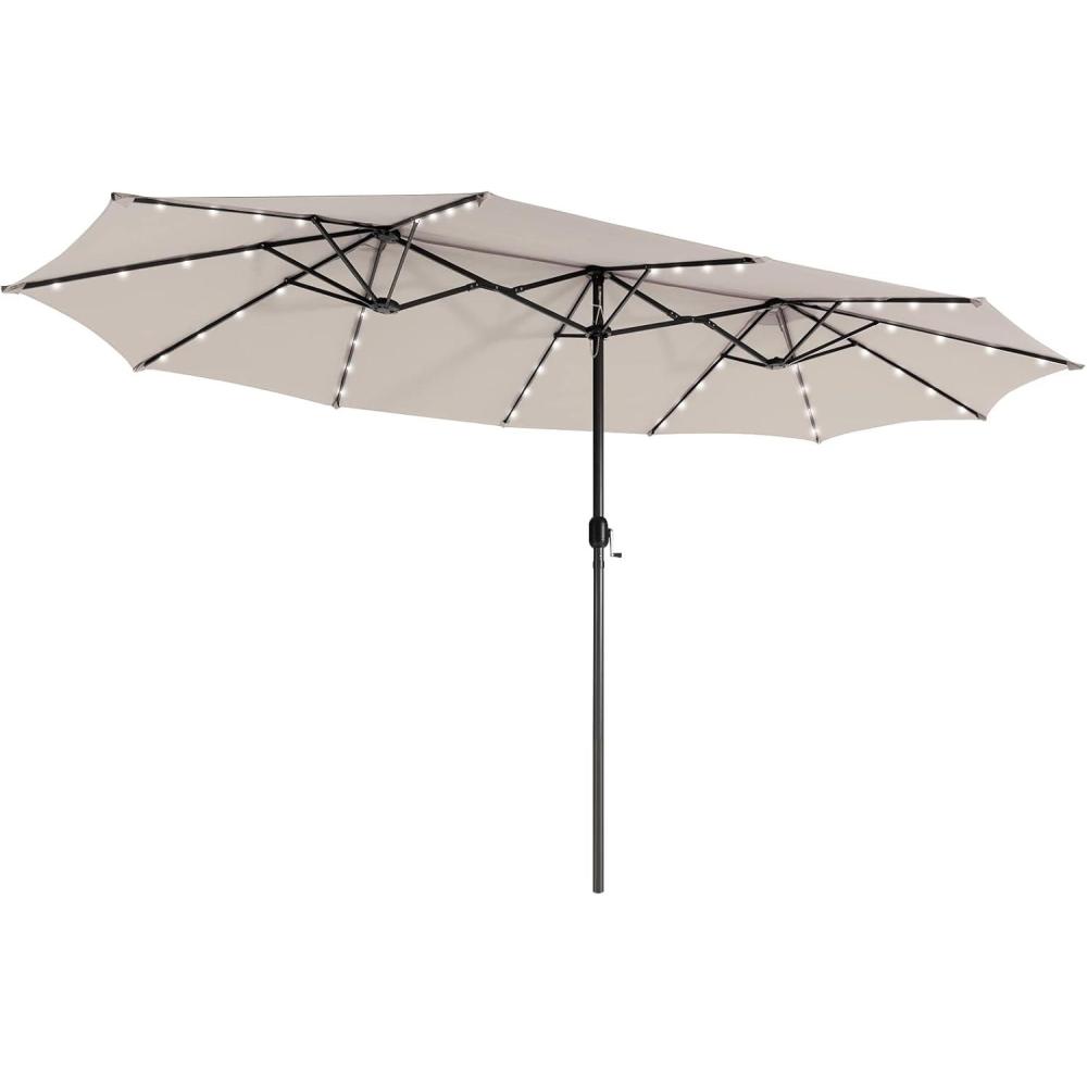 image:imageGiantex 15 FT Double Patio Umbrellas with 48 Solar LED Lights AutoCharging Panel Crank System Outdoor ExtraLarge Rectangle Market Table Umbrella for Garden Deck Backyard Beach PoolBeige