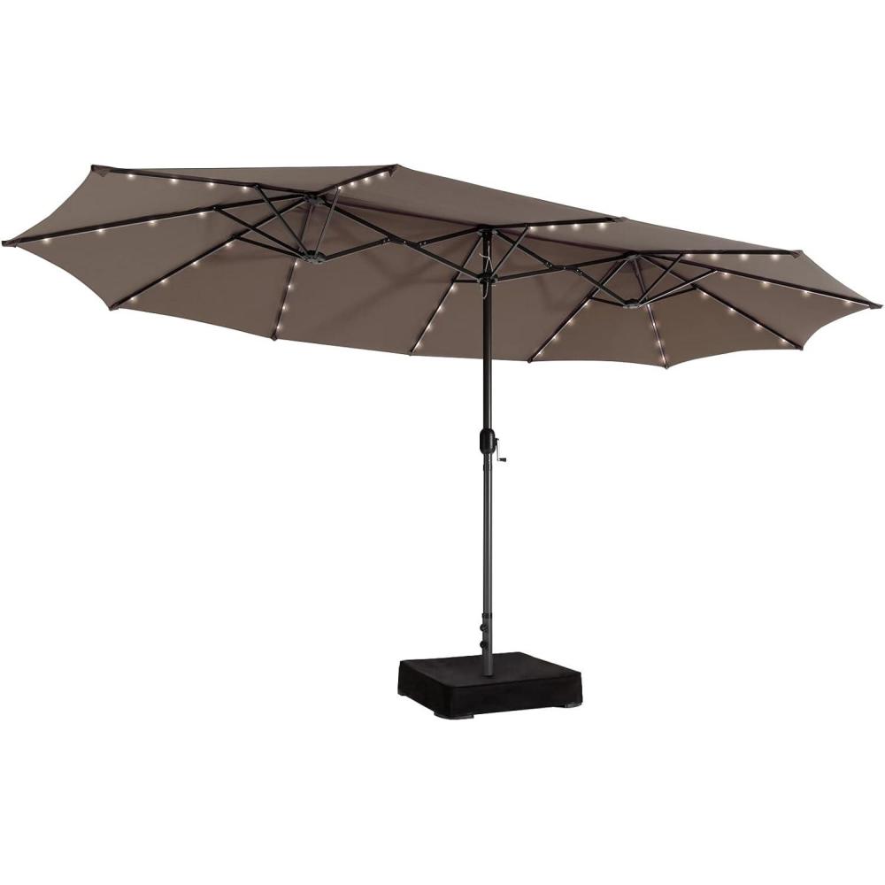 image:imageGiantex 15ft Large Outdoor Umbrella DoubleSided 48 Solar Lights AutoCharging Solar Panel Extra Large Patio Umbrella with Base and Crank Outdoor Market Umbrellas for Poolside GardenTan
